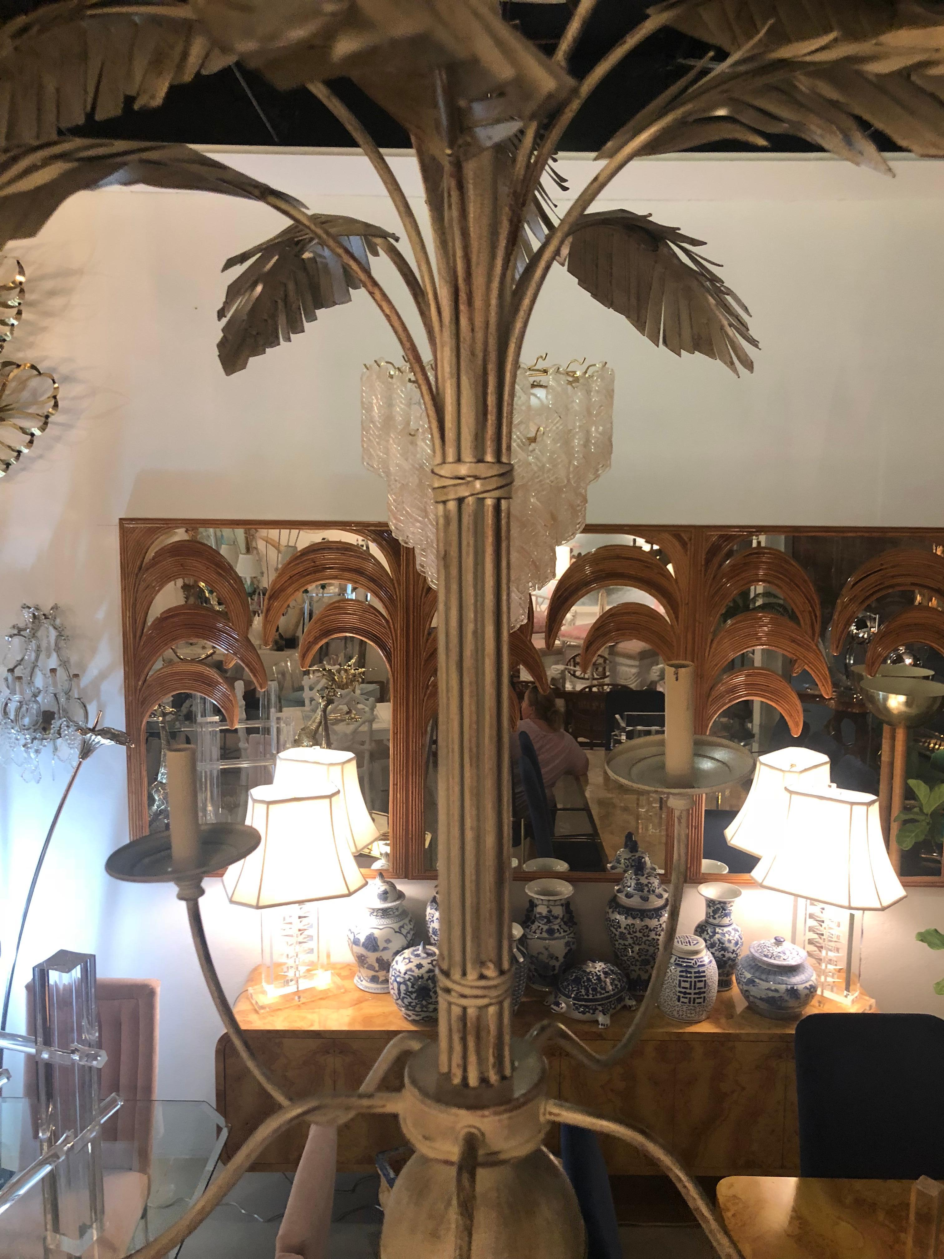 Vintage Palm Tree Frond Leaf Leaves Metal Tole Chandelier 3