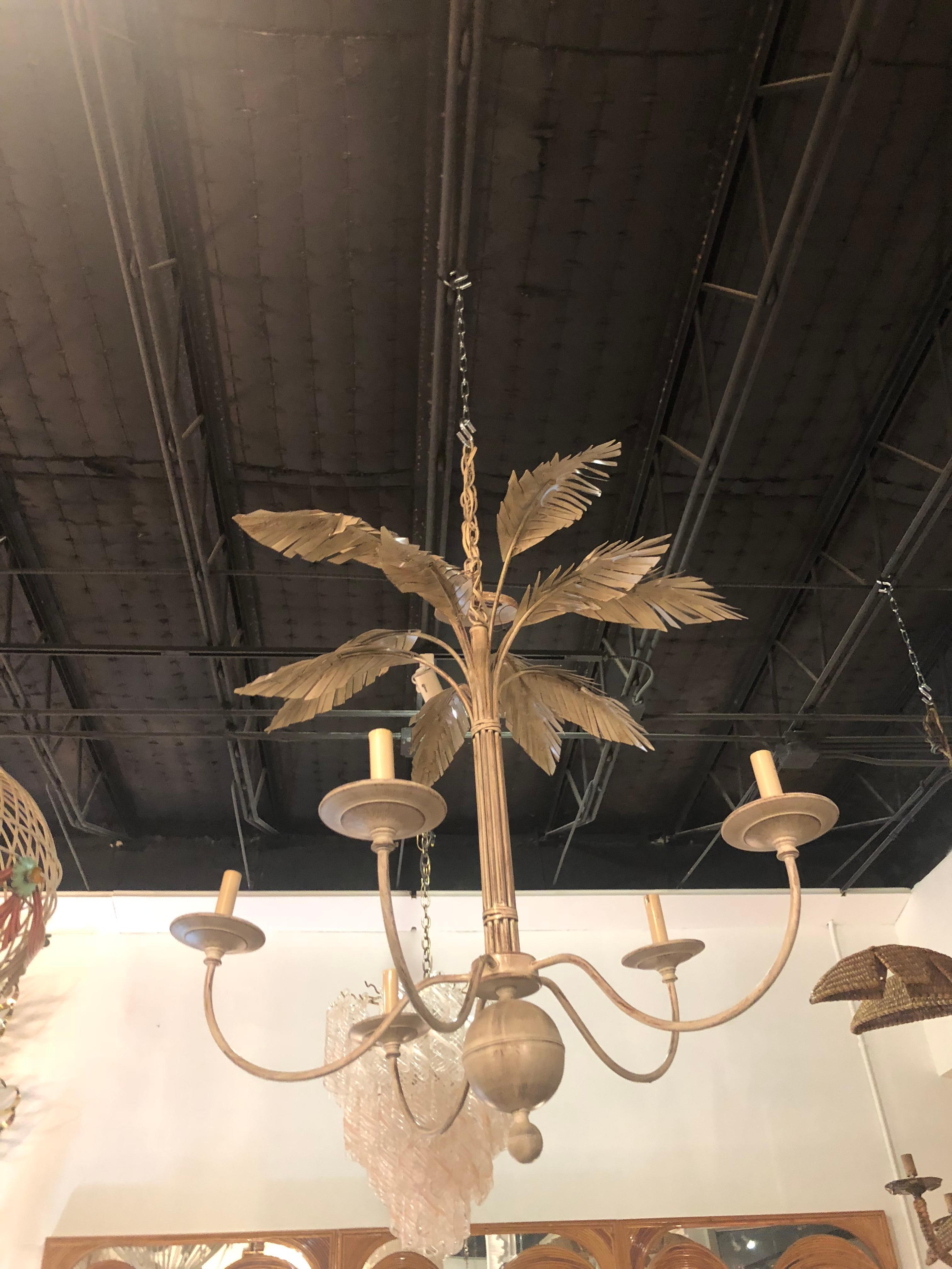 Vintage palm tree leaf chandelier, 5 lights. Comes with matching ceiling cap.