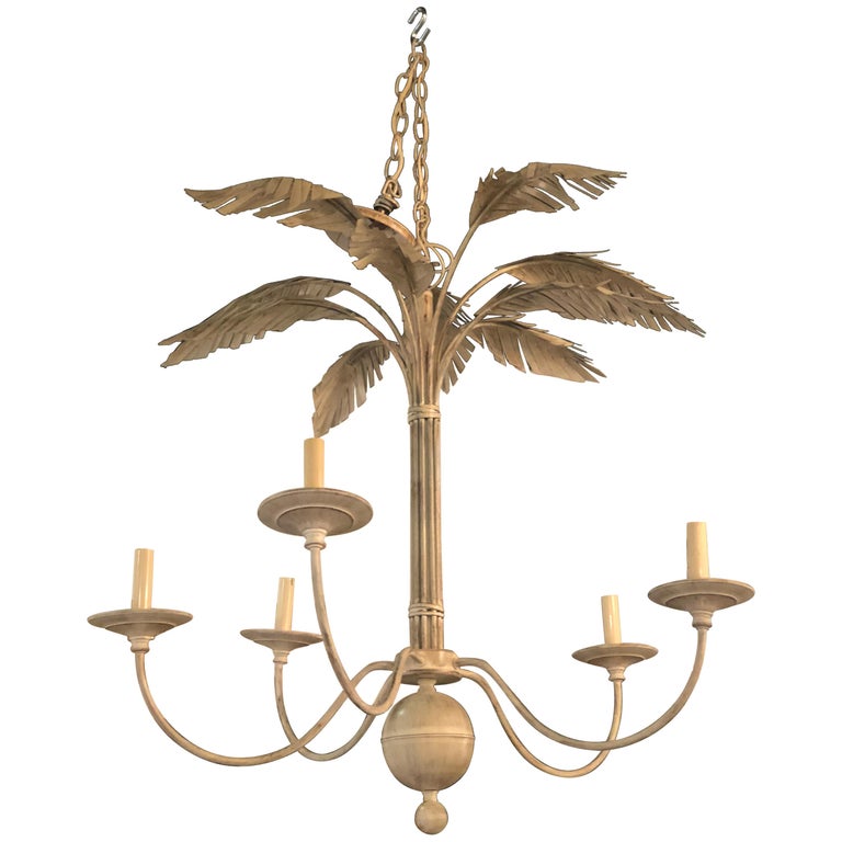 Vintage Palm Tree Frond Leaf Leaves, Metal Palm Tree Bamboo Chandelier