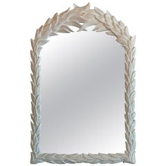 Vintage Palm Tree Frond Leaf Wall Mirror Lacquered White