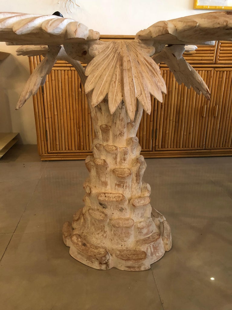 Vintage Palm Tree Leaf Frond Italian Wood Carved Dining 
