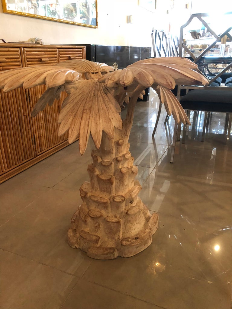 Vintage Palm Tree Leaf Frond Italian Wood Carved Dining Game Entry