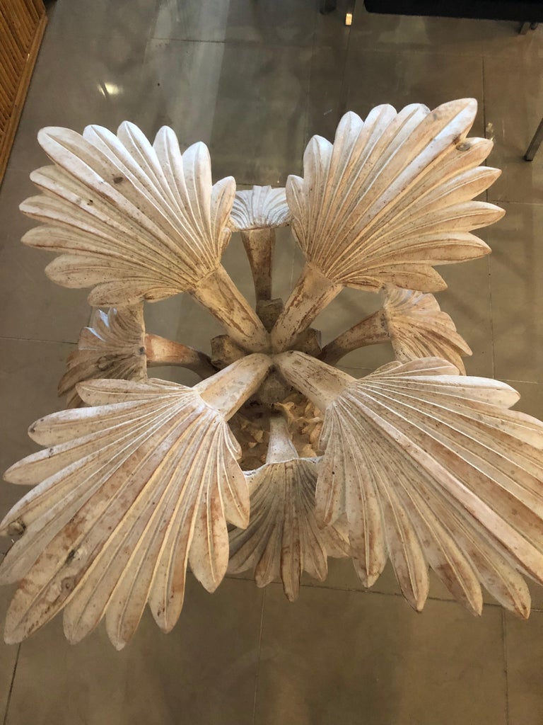 Vintage Palm Tree Leaf Frond Italian Wood Carved Dining Game Entry