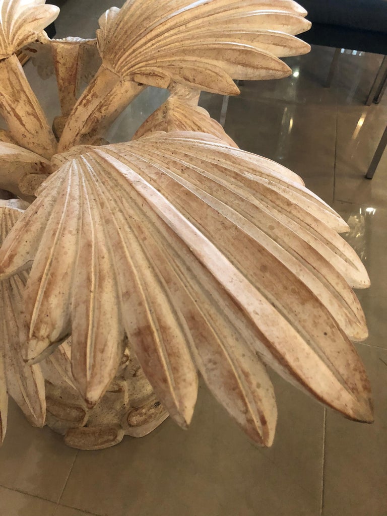 Vintage Palm Tree Leaf Frond Italian Wood Carved Dining Game Entry