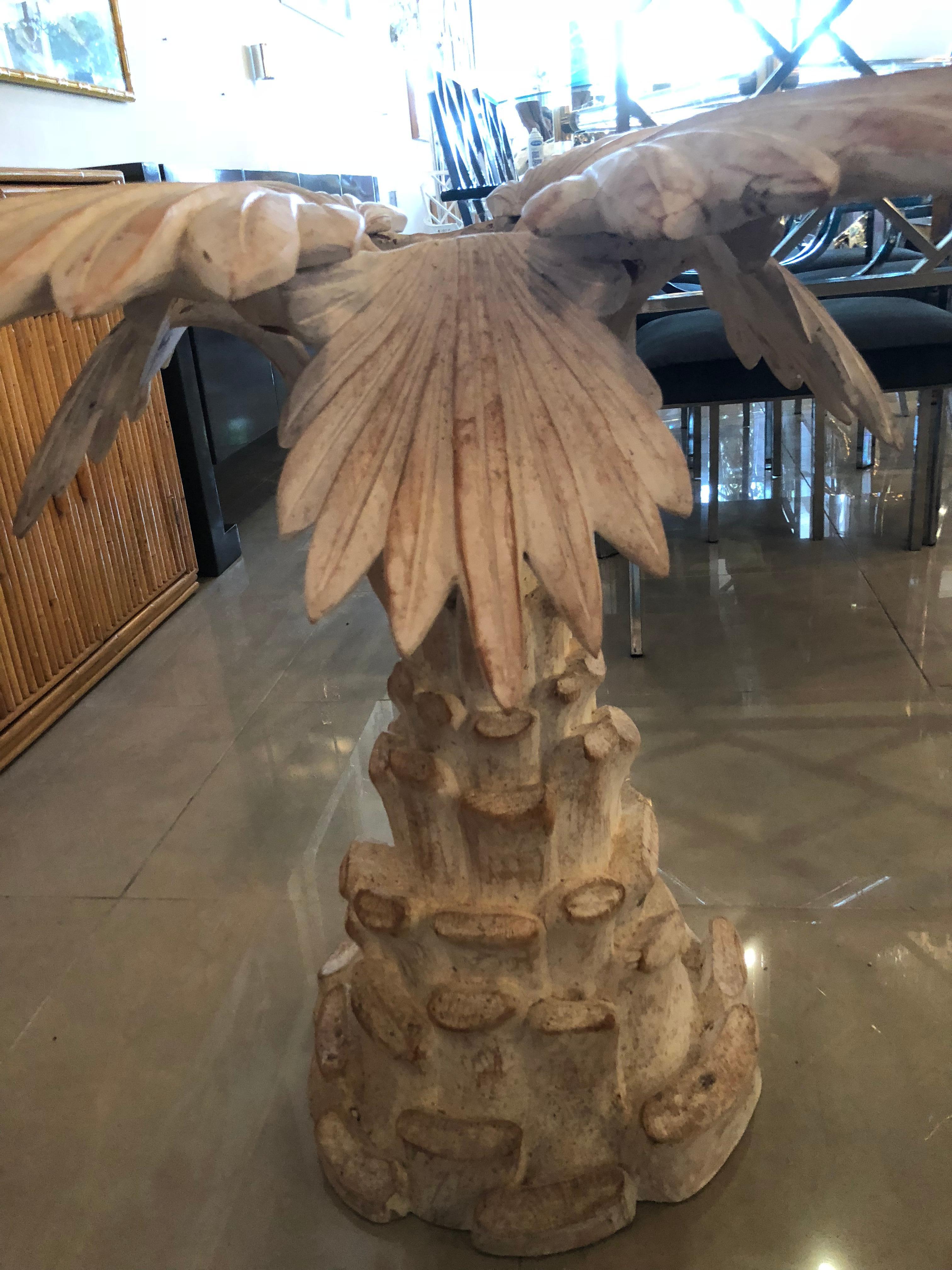 Vintage Palm Tree Leaf Frond Italian Wood Carved Dining Game Entry Table Base In Good Condition In West Palm Beach, FL
