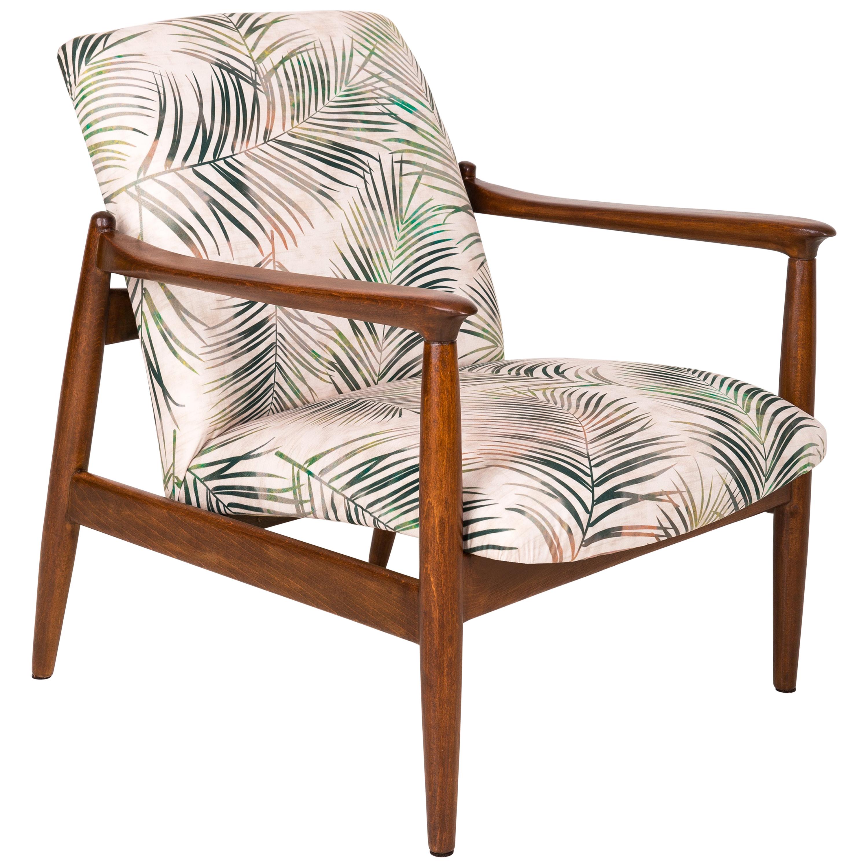 Vintage Palm Tree Leaves Beige Velvet Armchair, Edmund Homa, 1960s For Sale