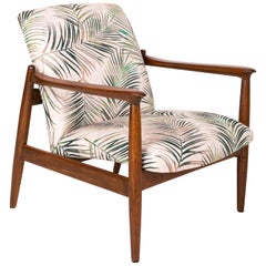 Vintage Palm Tree Leaves Beige Velvet Armchair, Edmund Homa, 1960s