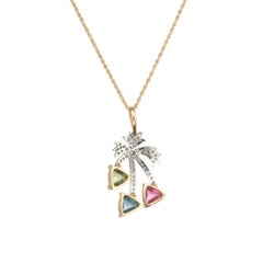 Vintage Palm Tree Pendant Necklace Diamond Sugarloaf Tourmaline Peridot Jewelry