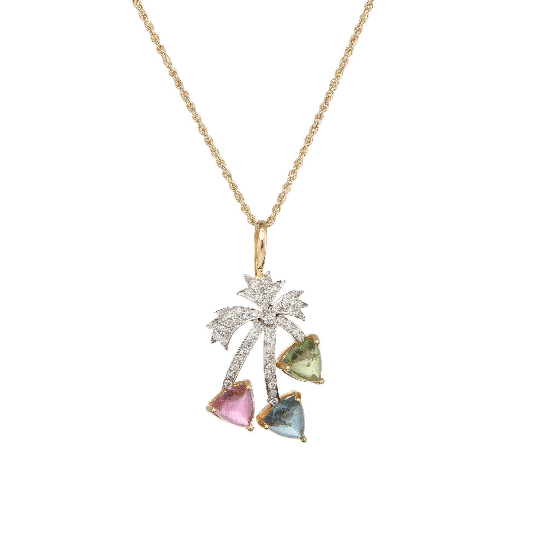 Modern Vintage Palm Tree Pendant Necklace Diamond Sugarloaf Tourmaline Peridot Jewelry
