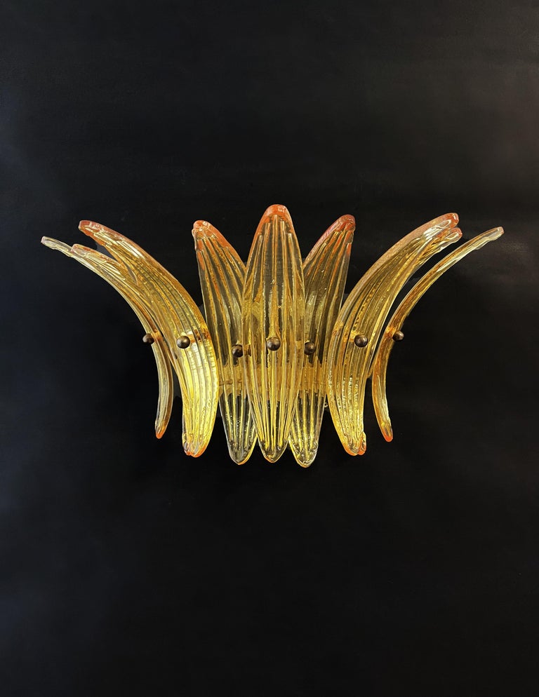 Vintage Palmette Wall Light, Amber Glasses For Sale at 1stDibs