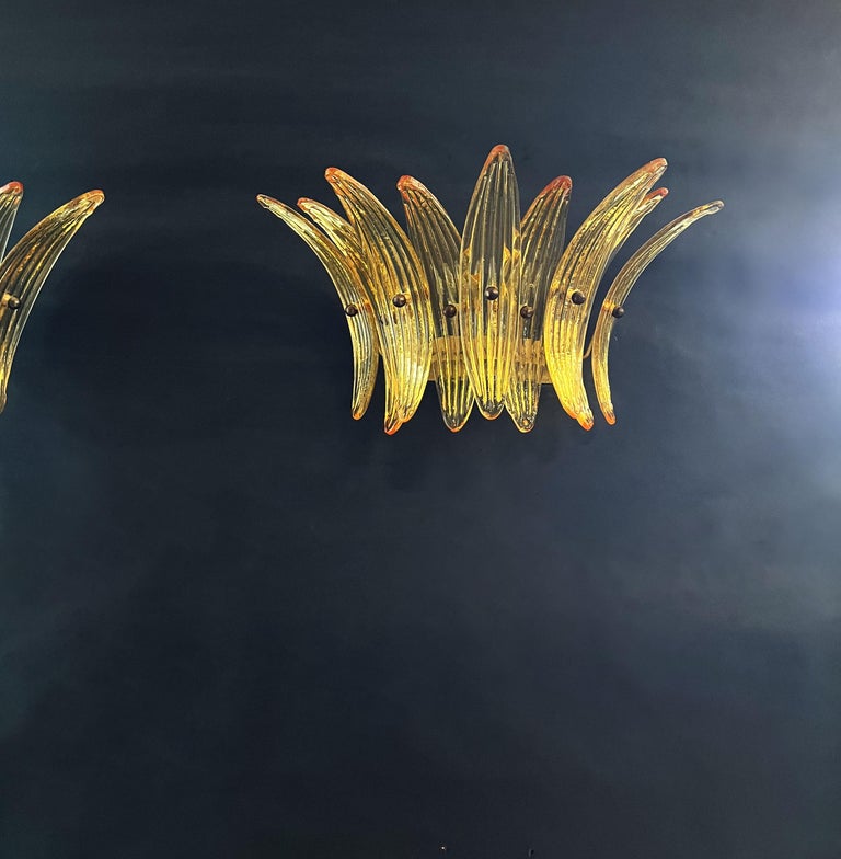 Vintage Palmette Wall Light, Amber Glasses For Sale at 1stDibs