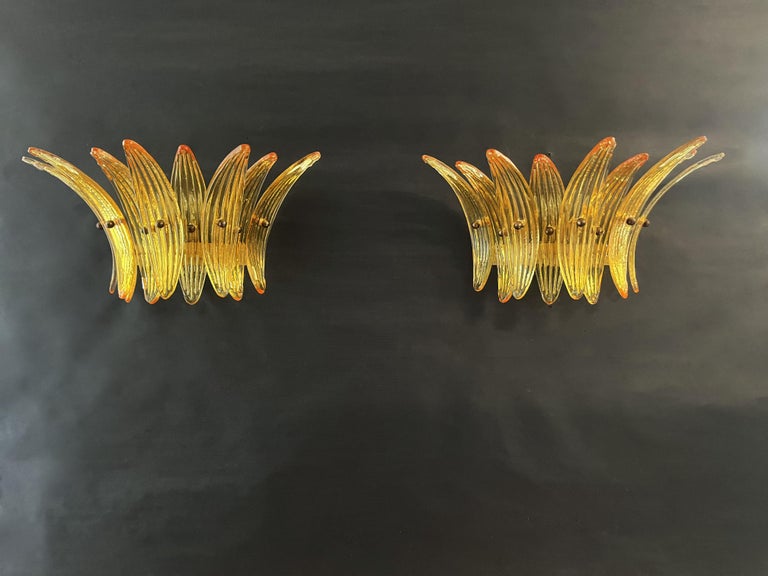 Vintage Palmette Wall Light, Amber Glasses For Sale at 1stDibs