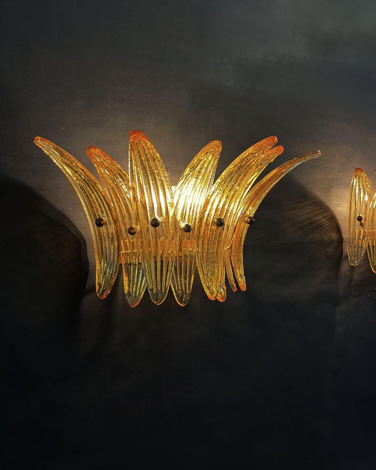 Vintage Palmette Wall Light, Amber Glasses For Sale at 1stDibs