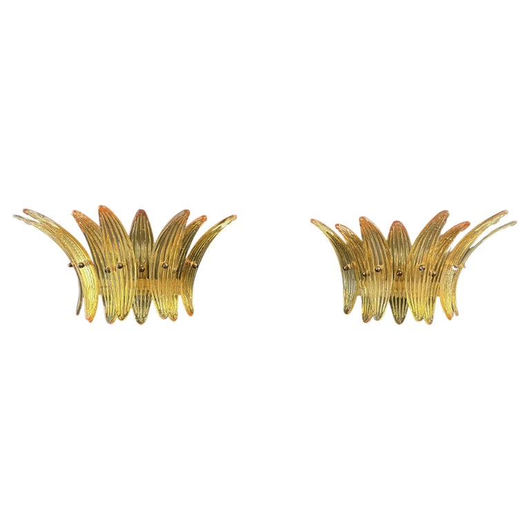 Vintage Palmette Wall Light, Amber Glasses For Sale at 1stDibs