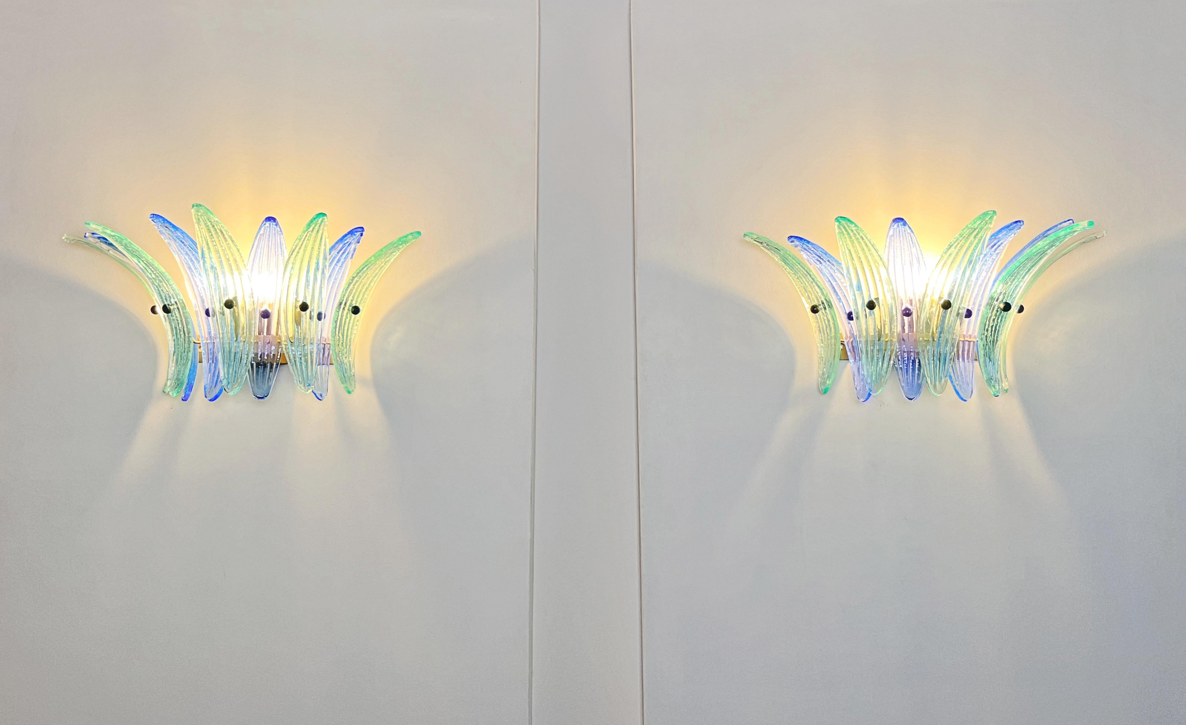 Vintage Palmette Wall Light  - blue and turquoise glasses For Sale 4