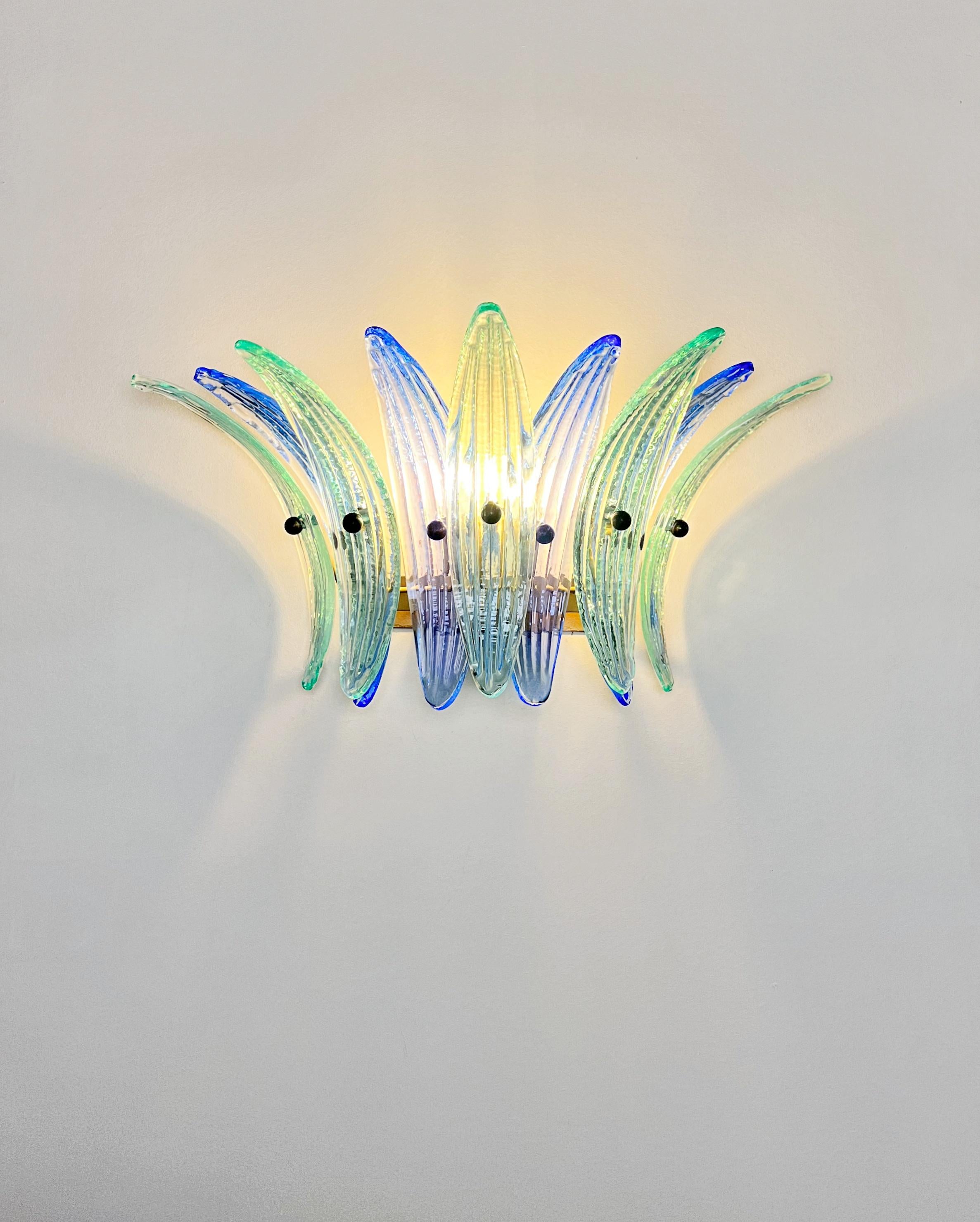 Vintage Palmette Wall Light  - blue and turquoise glasses For Sale 5