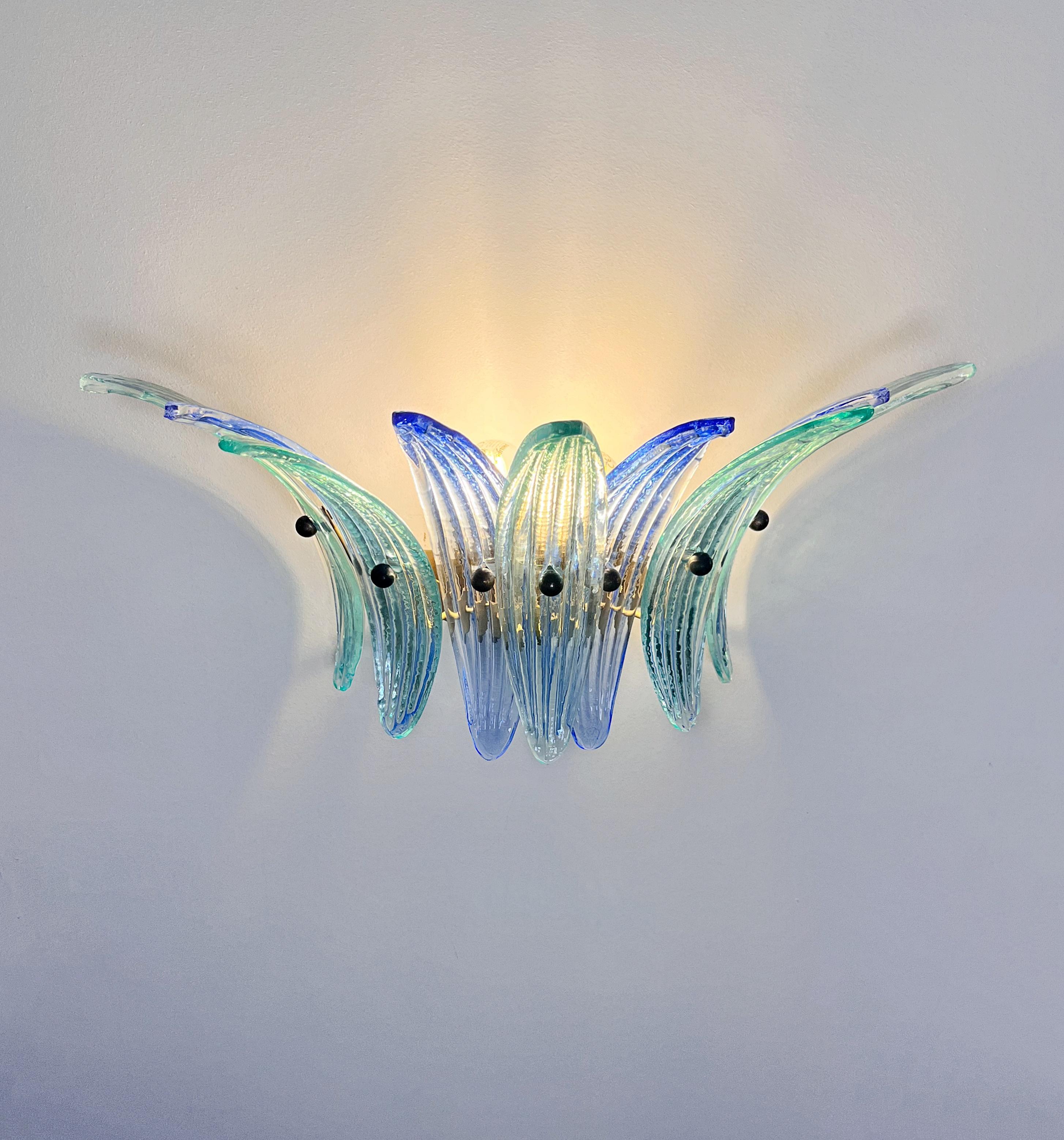 Vintage Palmette Wall Light  - blue and turquoise glasses For Sale 8