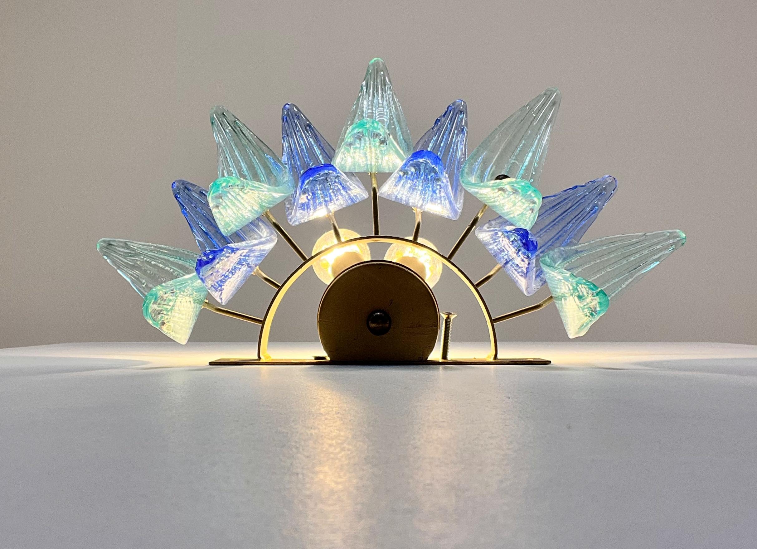 Vintage Palmette Wall Light  - blue and turquoise glasses For Sale 9