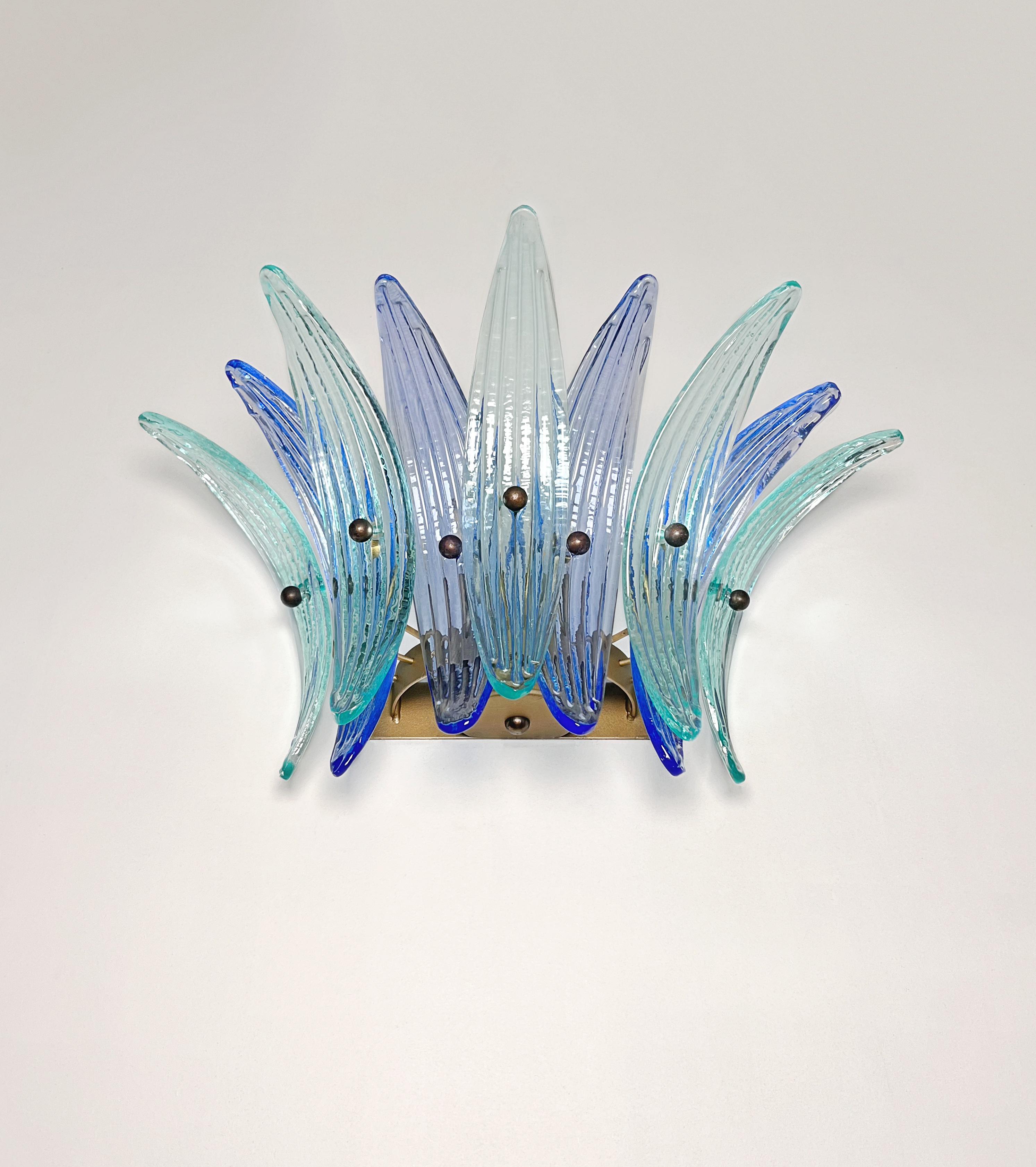 Art Glass Vintage Palmette Wall Light  - blue and turquoise glasses For Sale