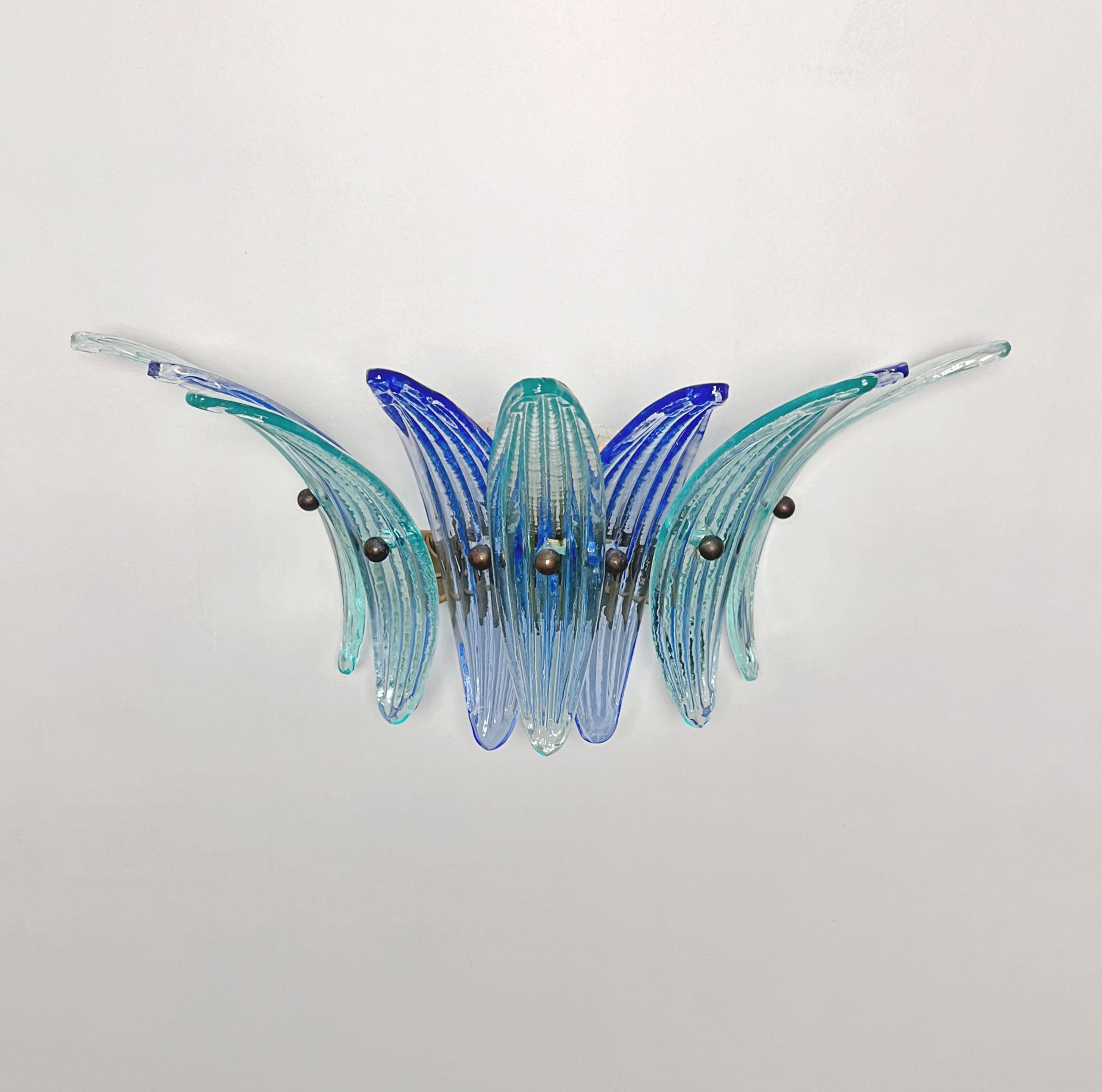 Vintage Palmette Wall Light  - blue and turquoise glasses For Sale 1