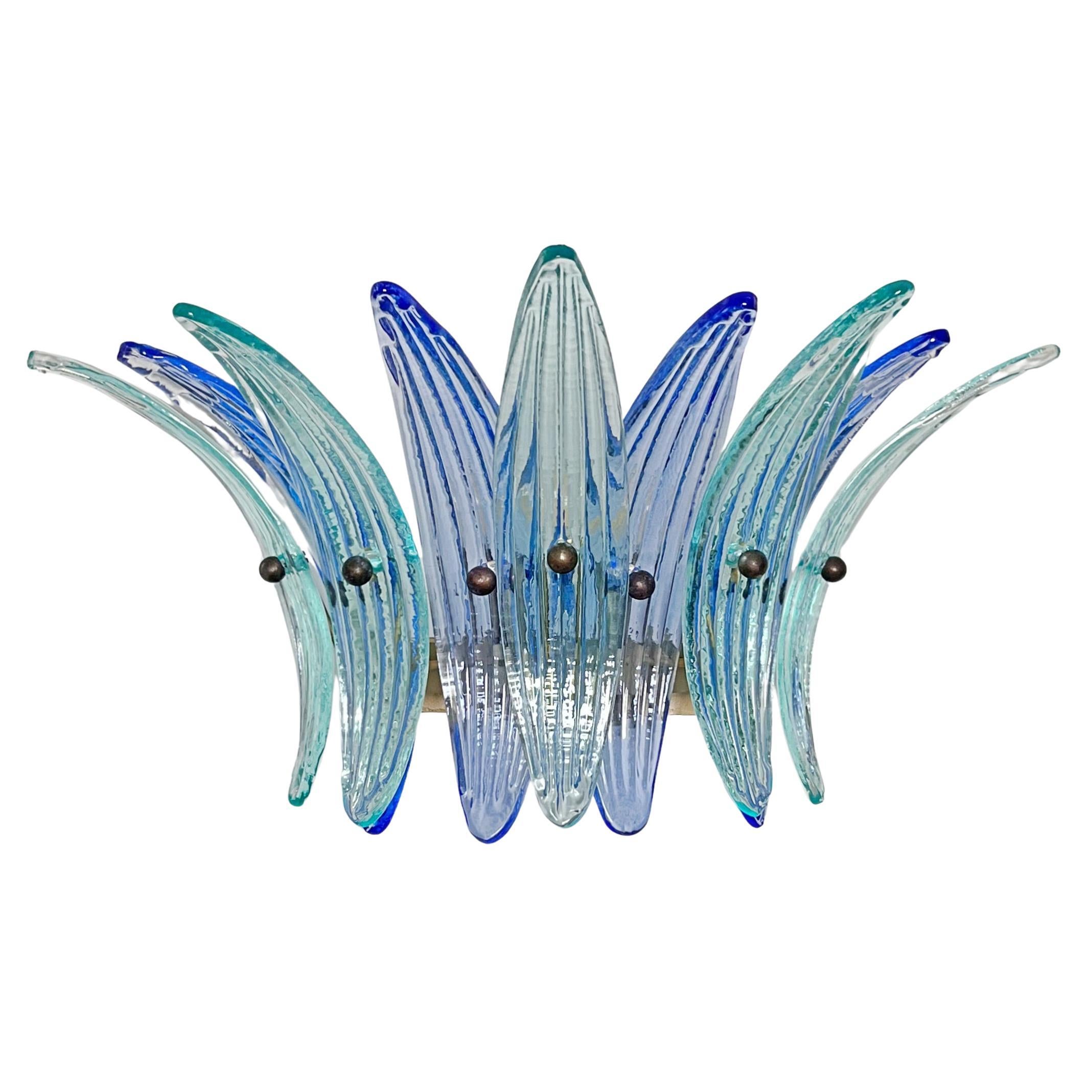 Vintage Palmette Wall Light  - blue and turquoise glasses For Sale