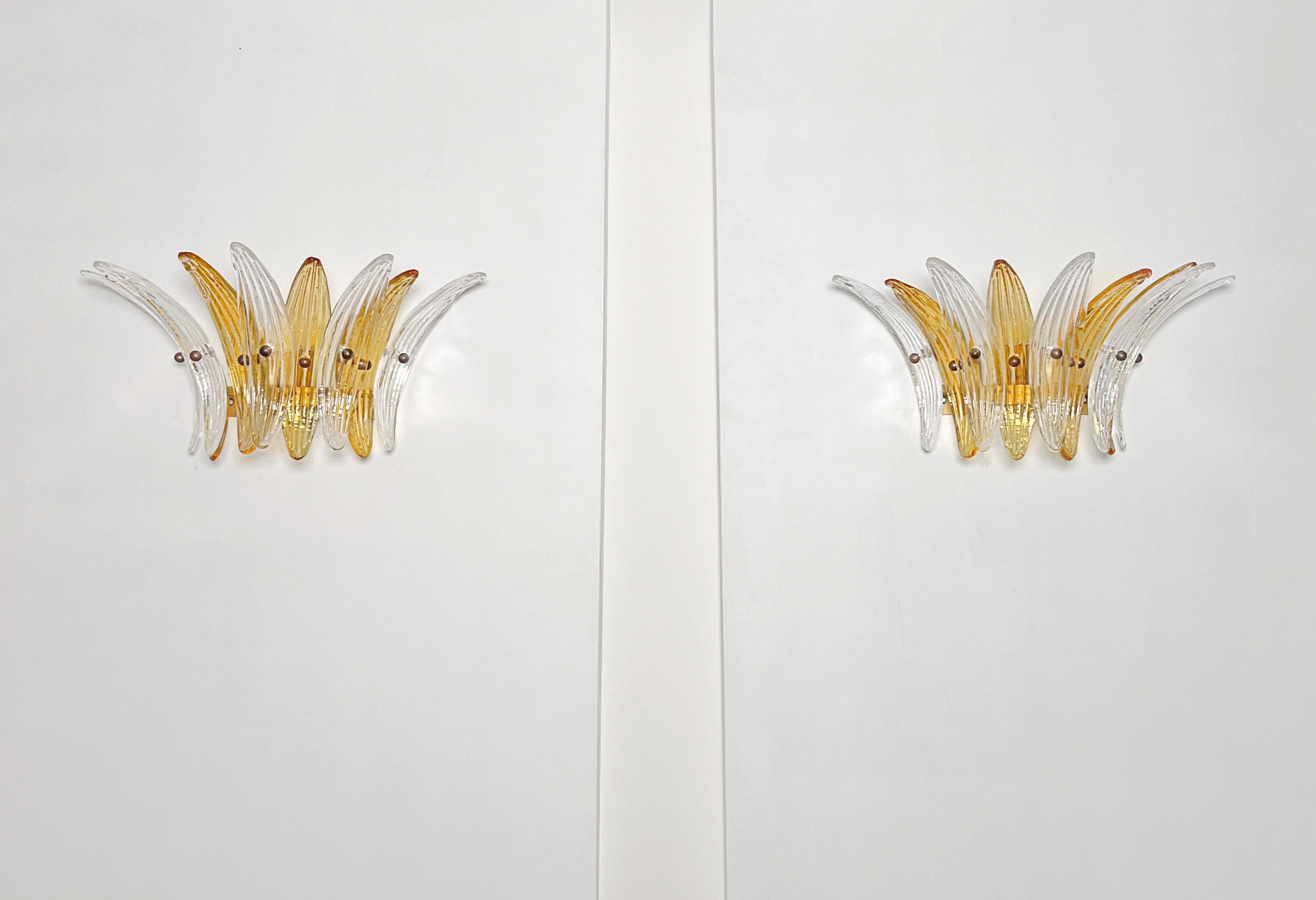 Italian Vintage Palmette Wall Light  - clear and amber glasses For Sale
