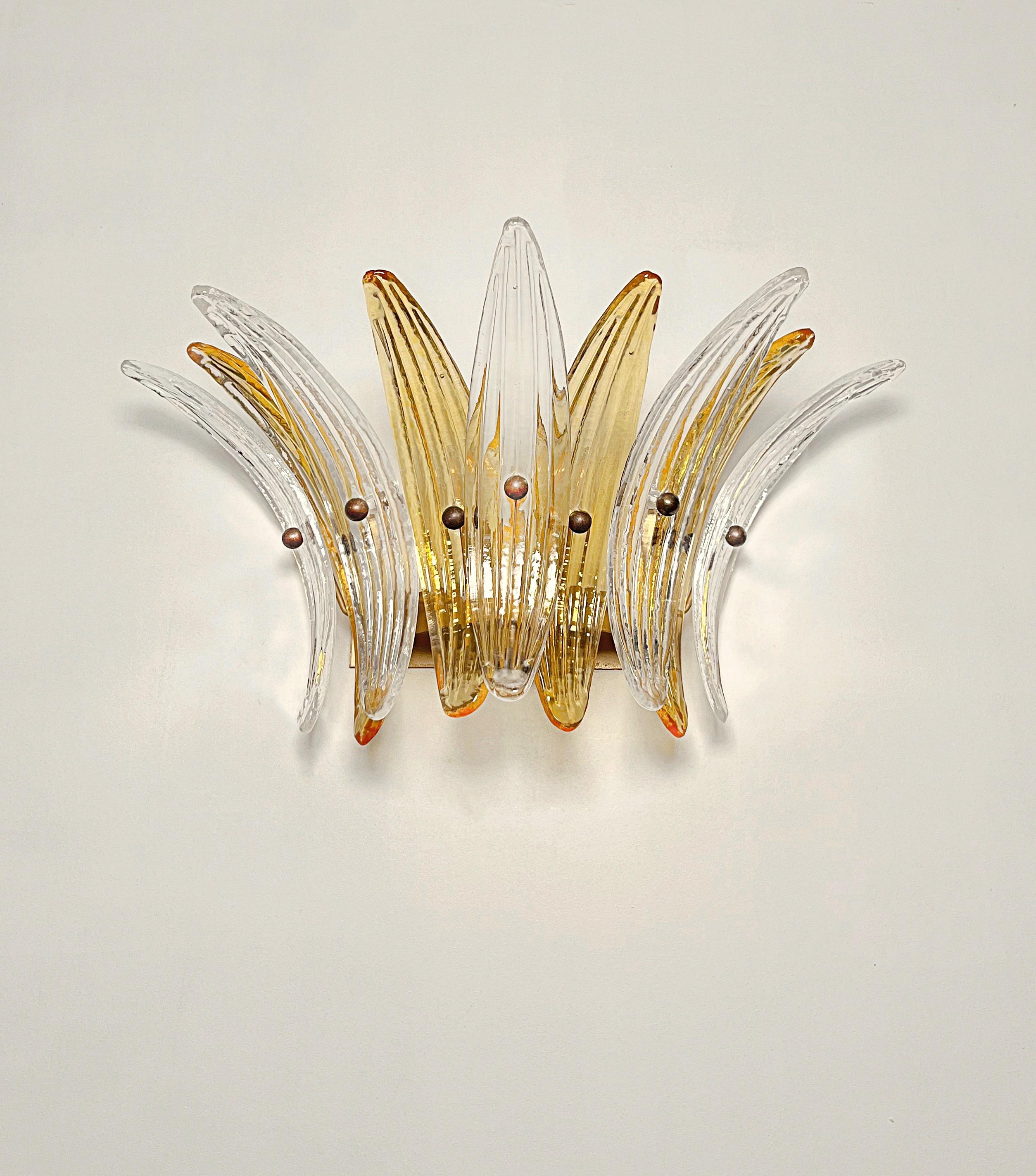 20th Century Vintage Palmette Wall Light  - clear and amber glasses For Sale