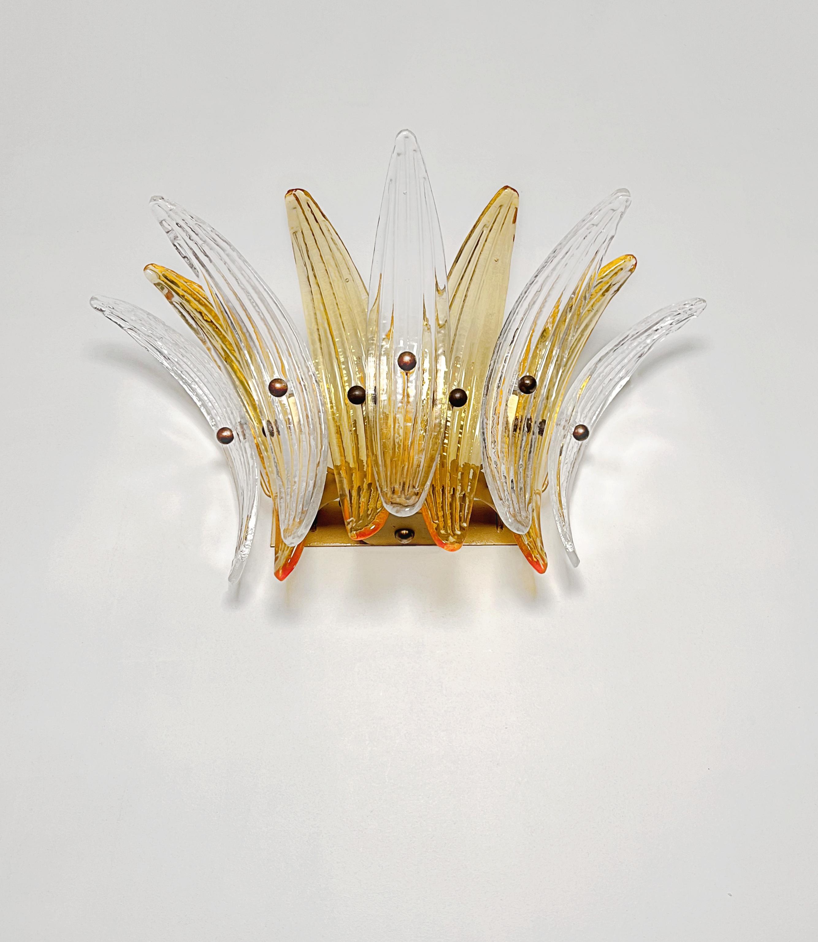 Art Glass Vintage Palmette Wall Light  - clear and amber glasses For Sale