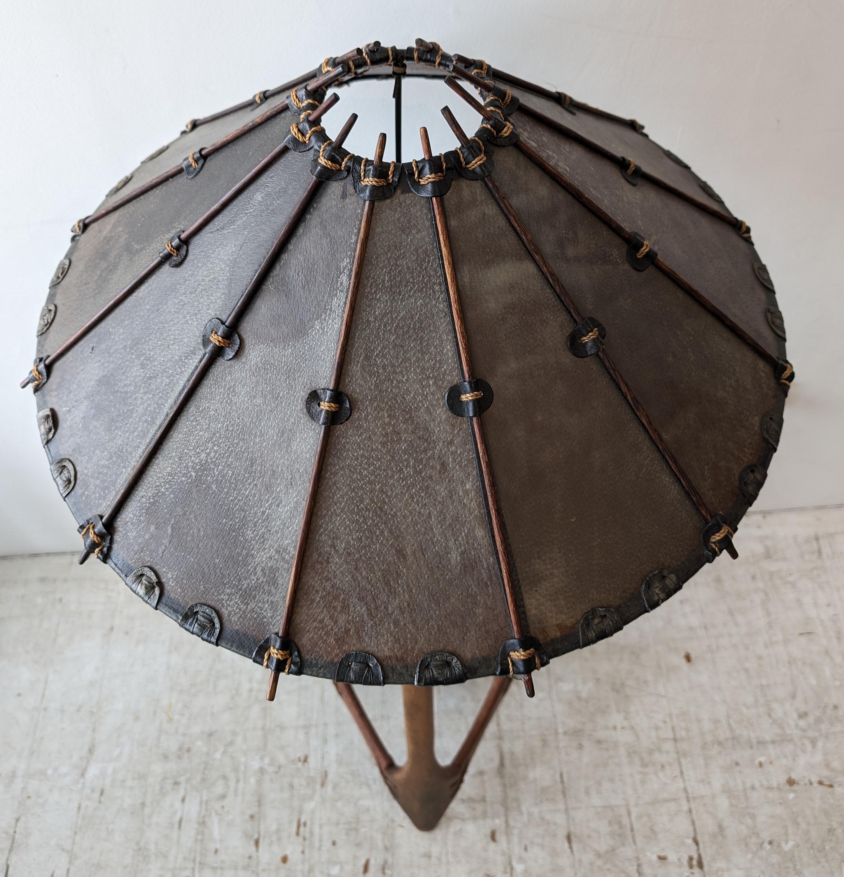 Vintage palmwood, leather and sisal floor lamp by Pacific Green, circa 1990s 3