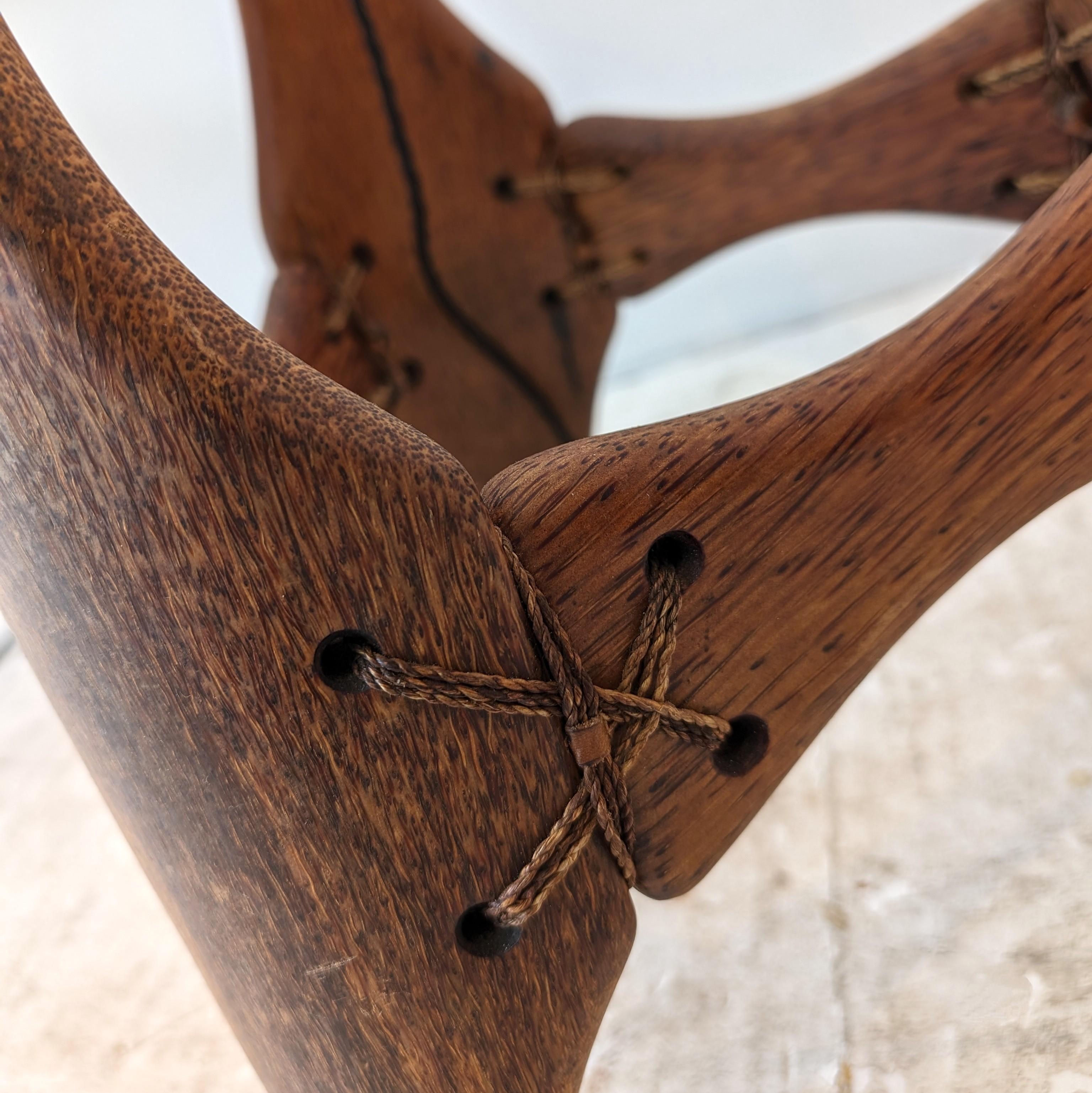 Vintage palmwood, leather and sisal floor lamp by Pacific Green, circa 1990s 4
