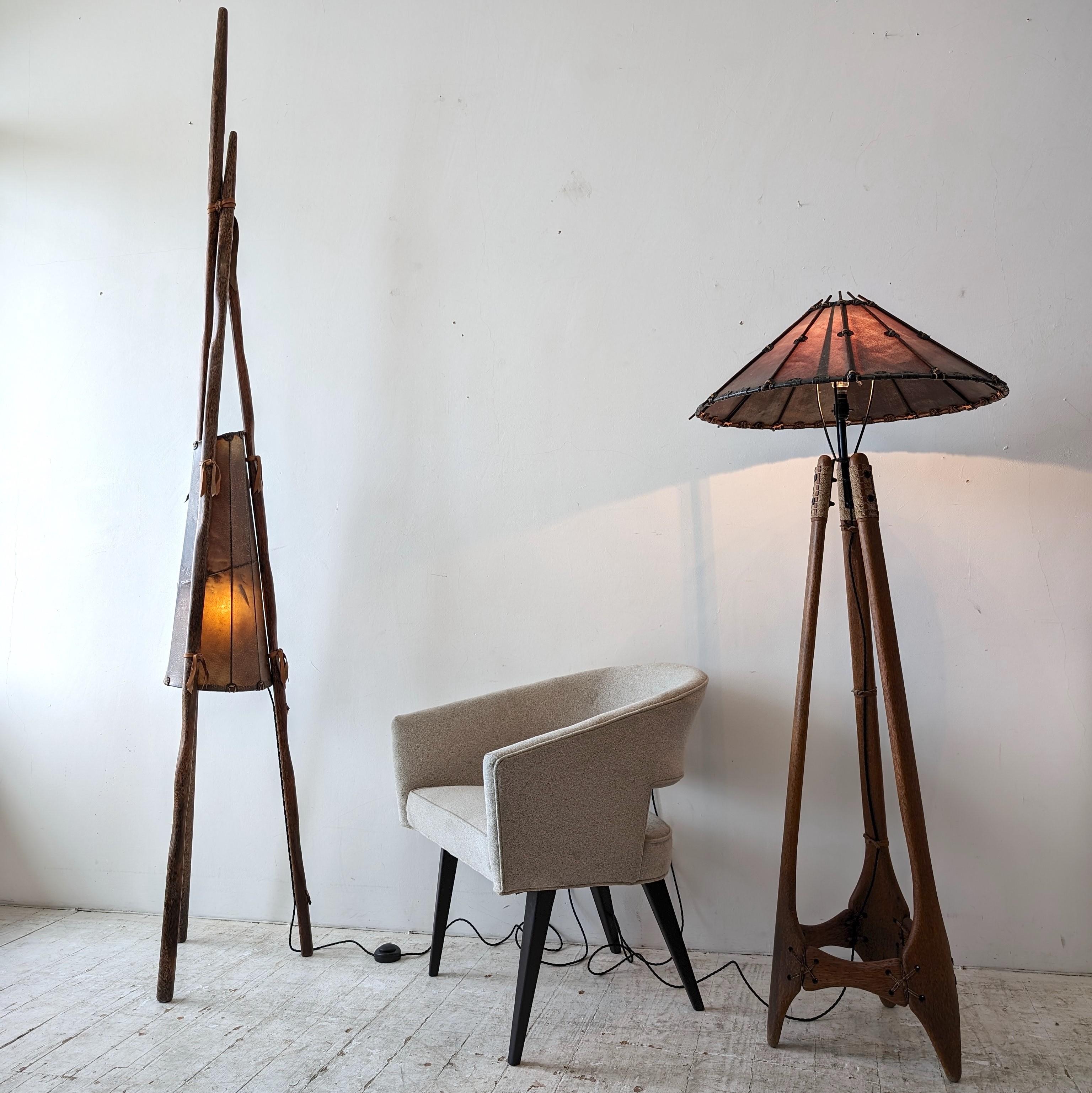 Australian Vintage palmwood, leather and sisal floor lamp by Pacific Green, circa 1990s