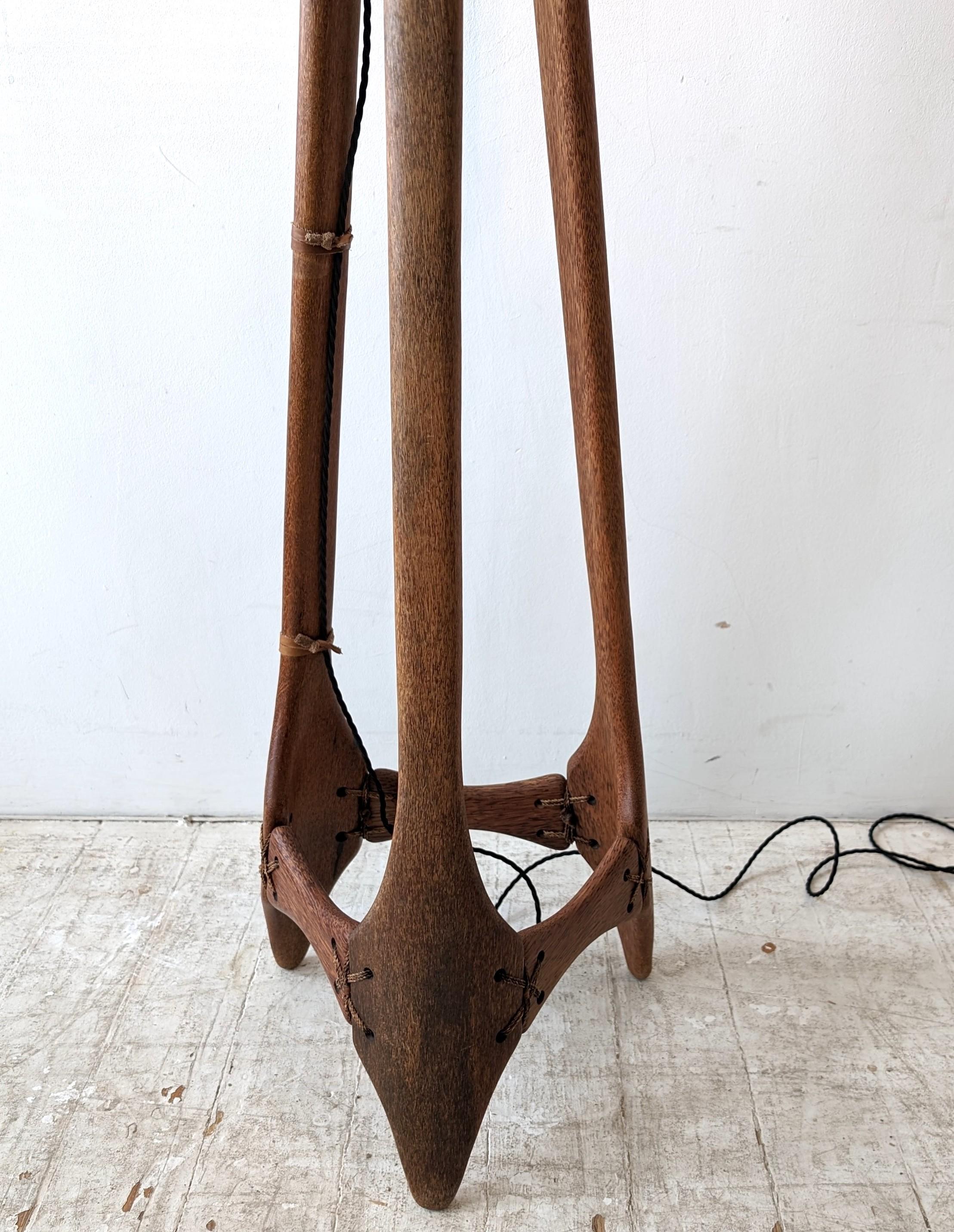 Vintage palmwood, leather and sisal floor lamp by Pacific Green, circa 1990s 1