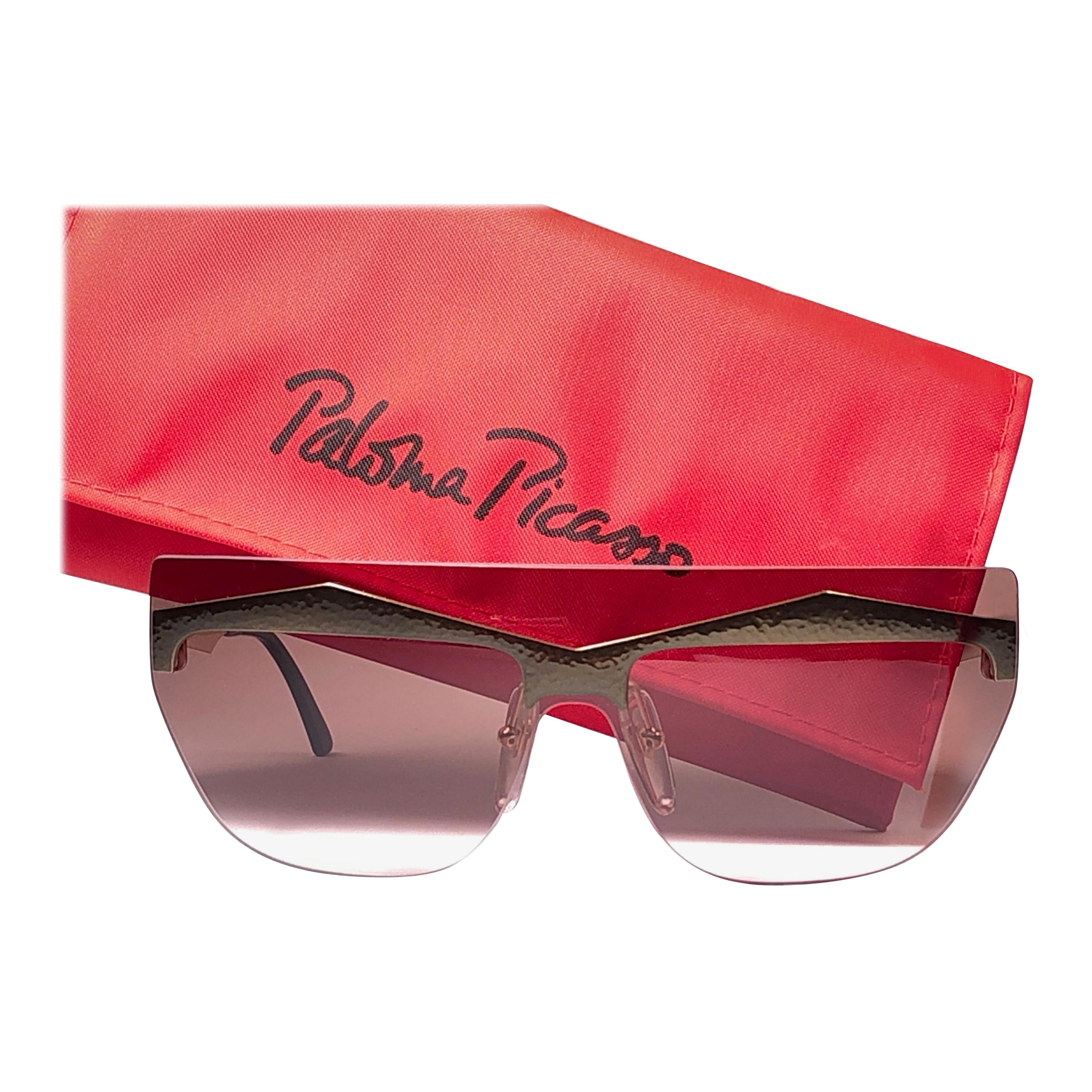Vintage Paloma Picasso Avantgarde Gold-Sonnenbrille, hergestellt in Deutschland 1980er Jahre im Angebot