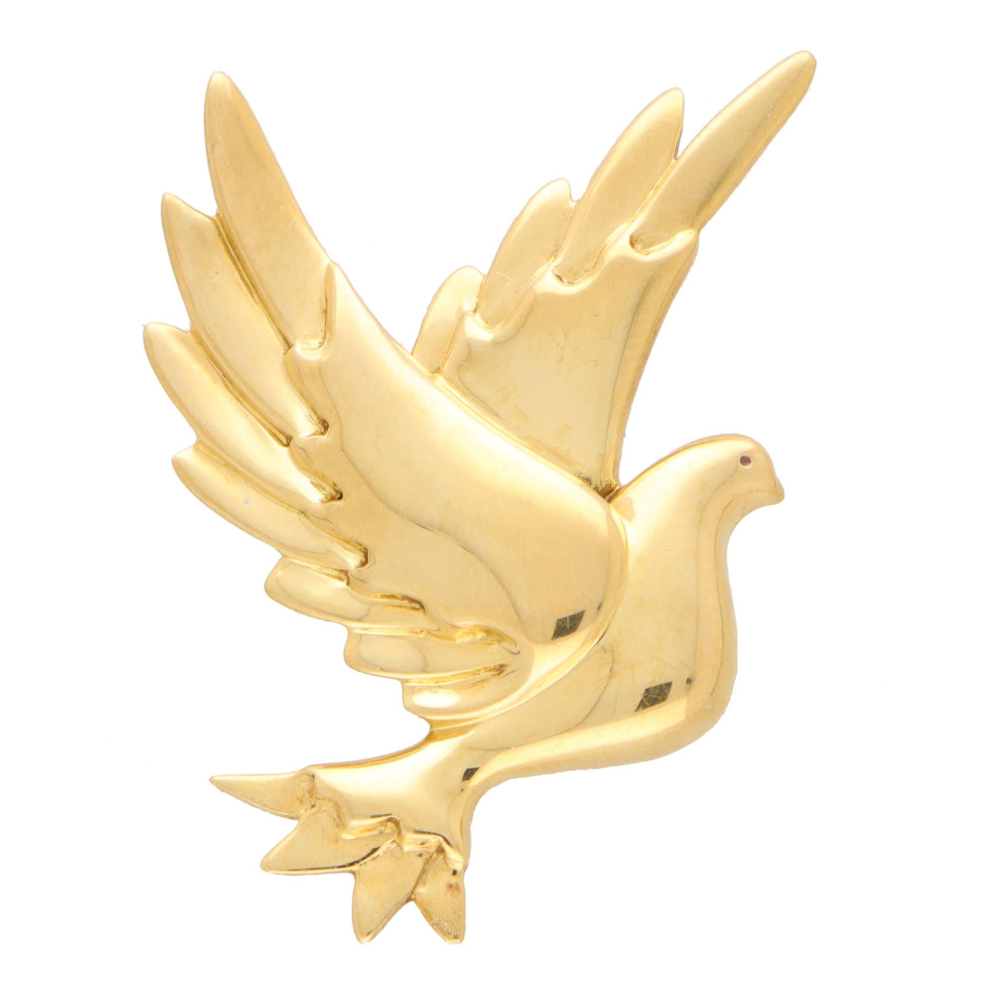 Vintage Paloma Picasso pour Tiffany & Co. Broche oiseau colombe en or jaune 18 carats  Excellent état - En vente à London, GB