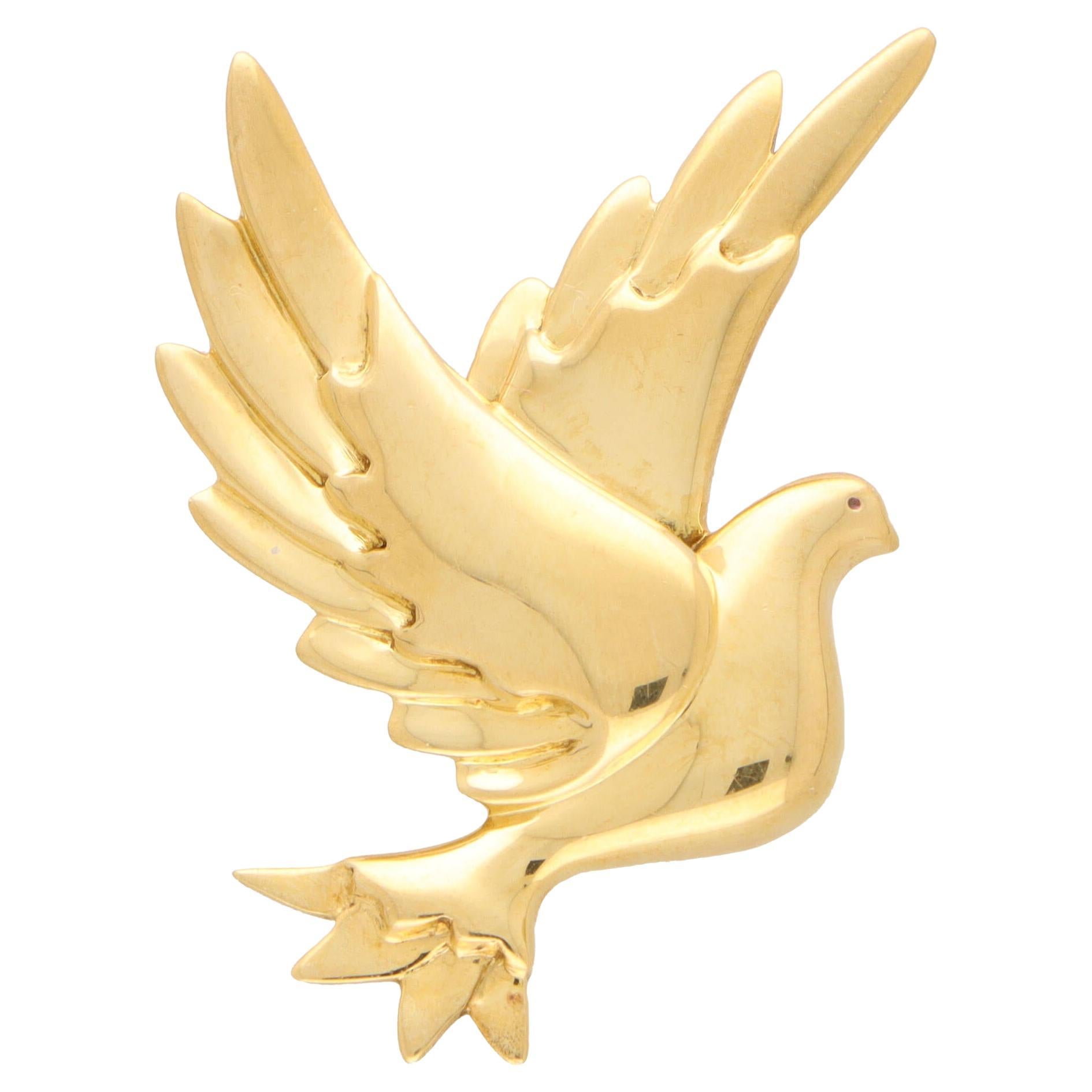 Vintage Paloma Picasso pour Tiffany & Co. Broche oiseau colombe en or jaune 18 carats  en vente
