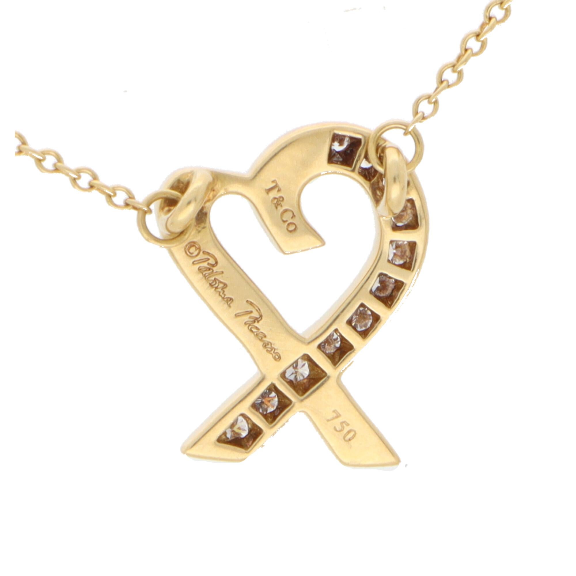 Round Cut Vintage Paloma Picasso for Tiffany & Co. Loving Heart Diamond Necklace in Gold