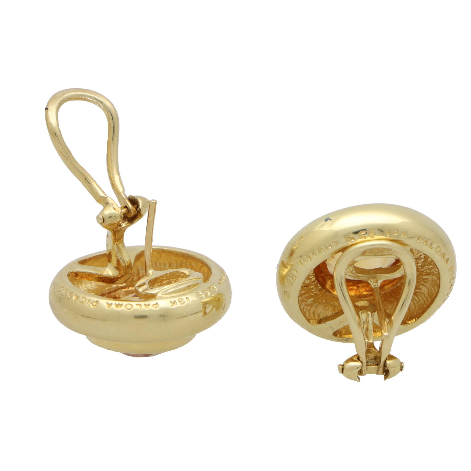 Vintage Paloma Picasso pour Tiffany & Co. Boucles d'oreilles rétro en or jaune et citrine Unisexe en vente