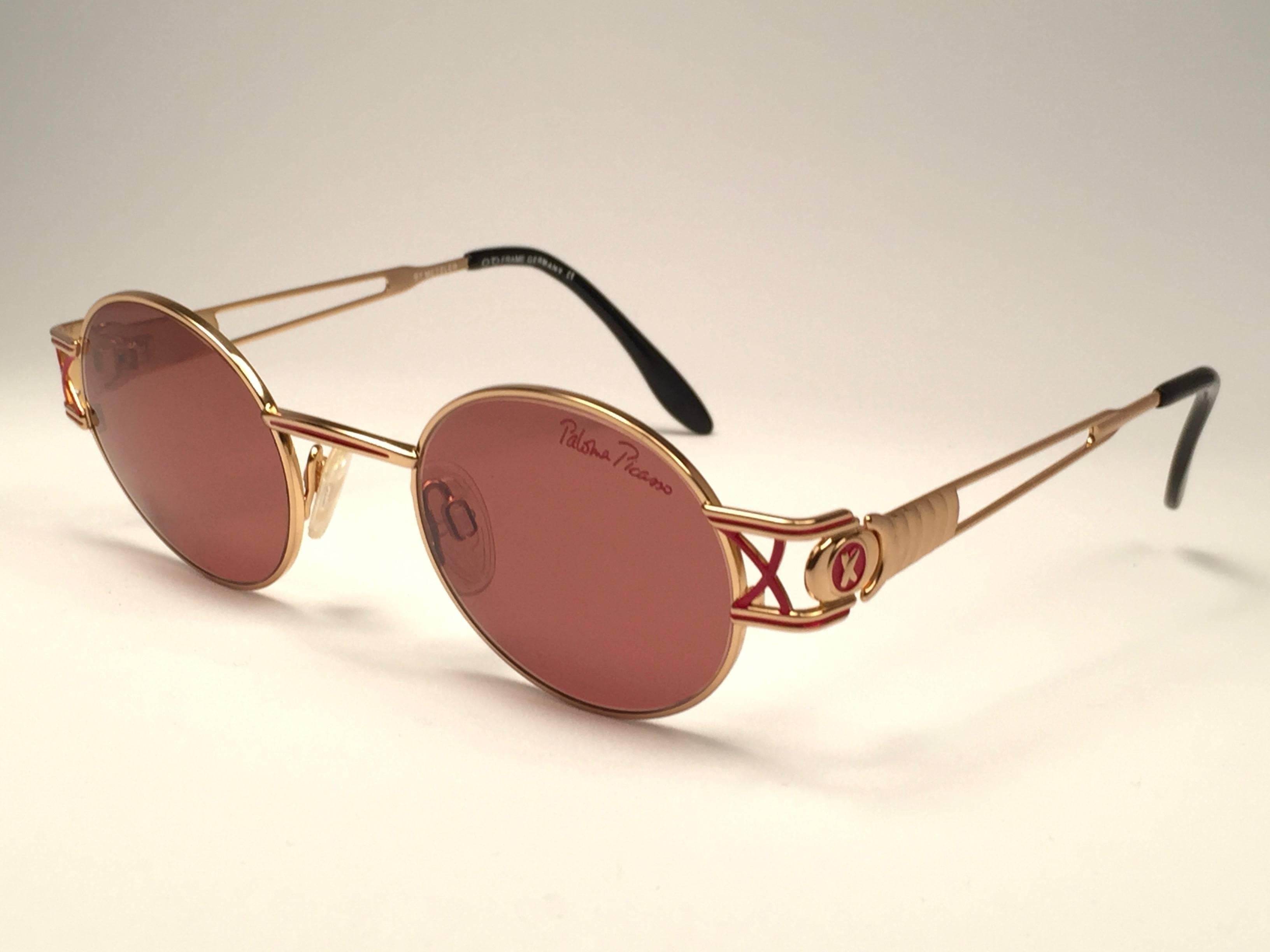 Vintage Paloma Picasso Oval Gold Sunglasses Made in Germany 1980's In Excellent Condition In Baleares, Baleares