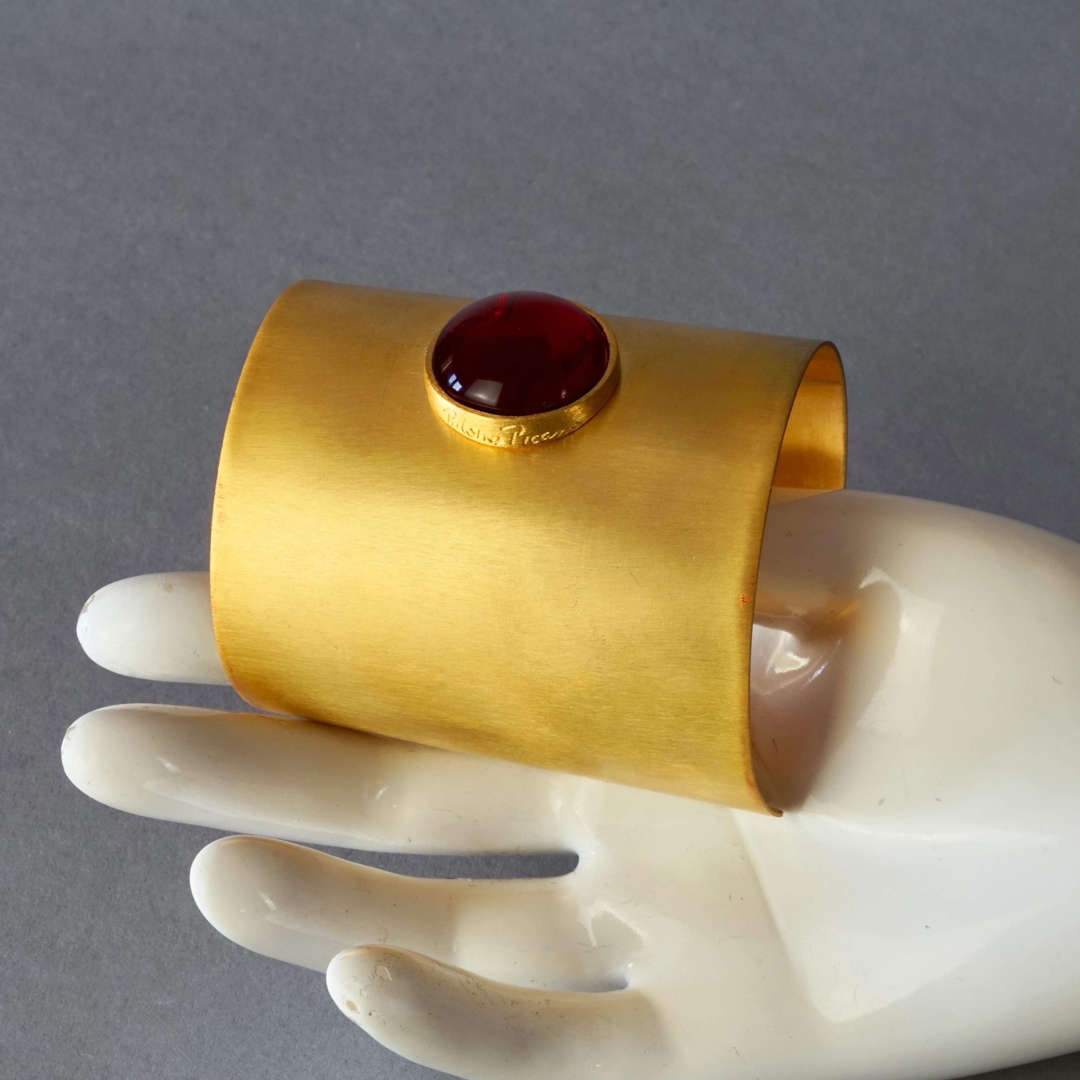 Vintage PALOMA PICASSO Parfums Red Glass Cabochon Wide Cuff Bracelet For Sale 6