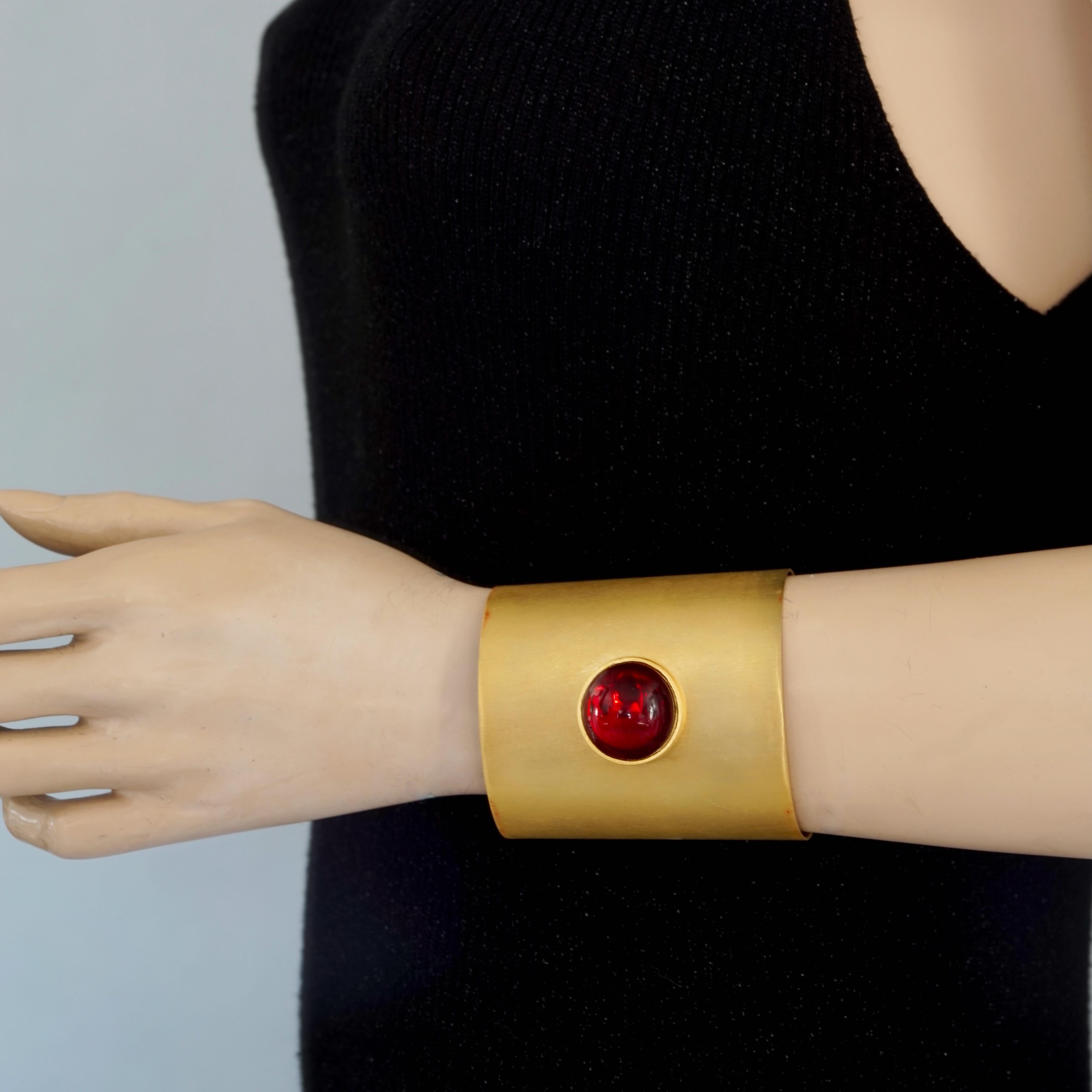 Vintage PALOMA PICASSO Parfums Red Glass Cabochon Wide Cuff Bracelet For Sale 7
