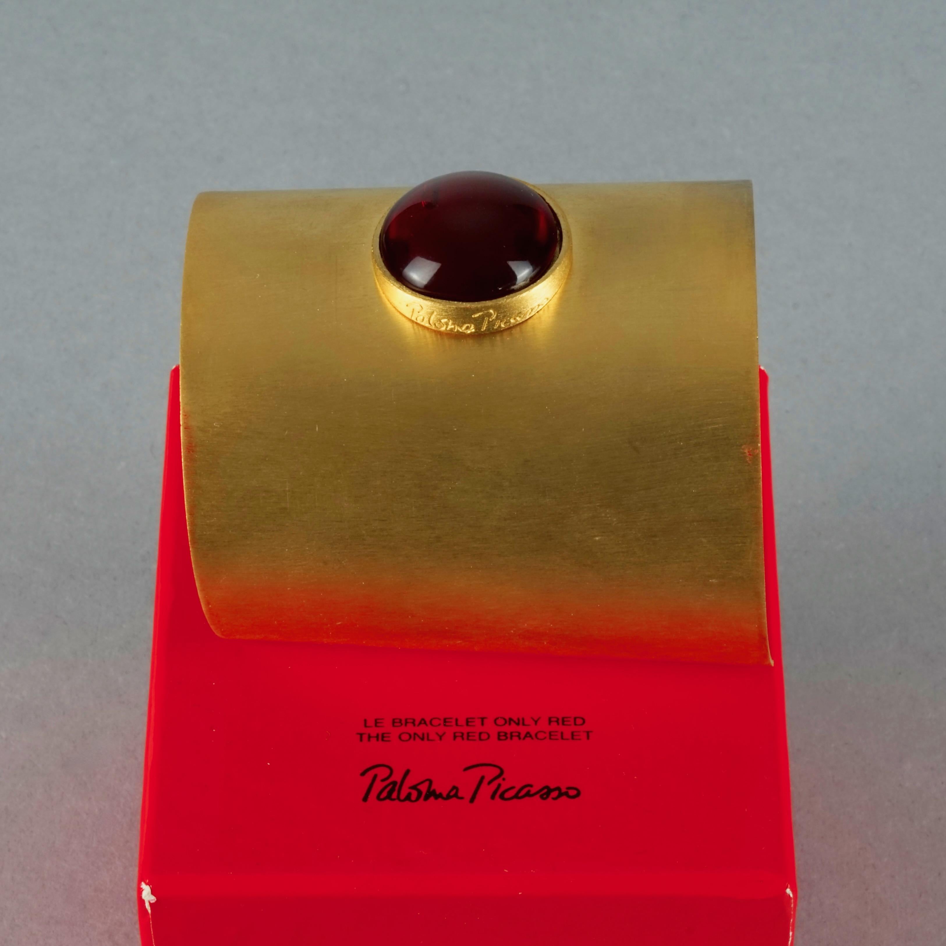 Vintage PALOMA PICASSO Parfums Red Glass Cabochon Wide Cuff Bracelet In Good Condition For Sale In Kingersheim, Alsace