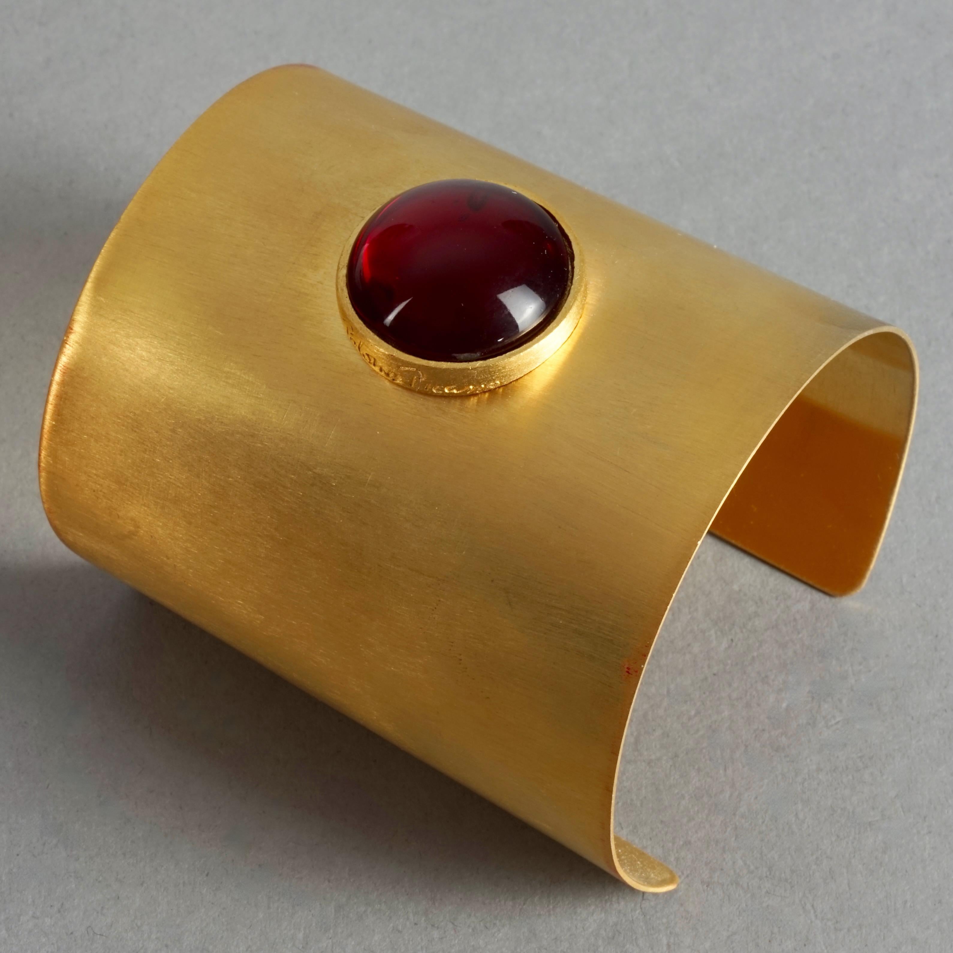 Vintage PALOMA PICASSO Parfums Red Glass Cabochon Wide Cuff Bracelet For Sale 1