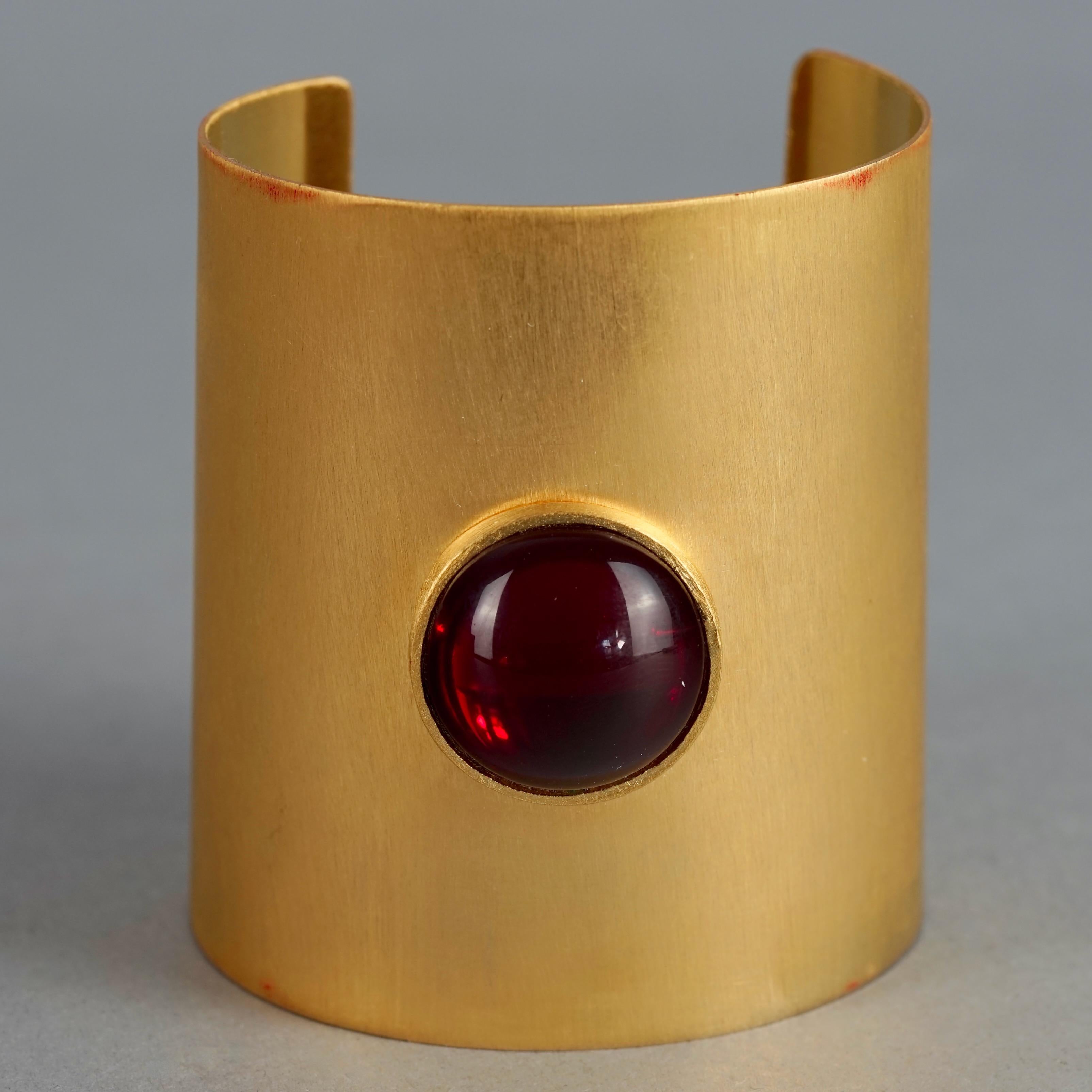 Vintage PALOMA PICASSO Parfums Red Glass Cabochon Wide Cuff Bracelet For Sale 2