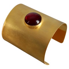 Vintage PALOMA PICASSO Parfums Red Glass Cabochon Wide Cuff Bracelet