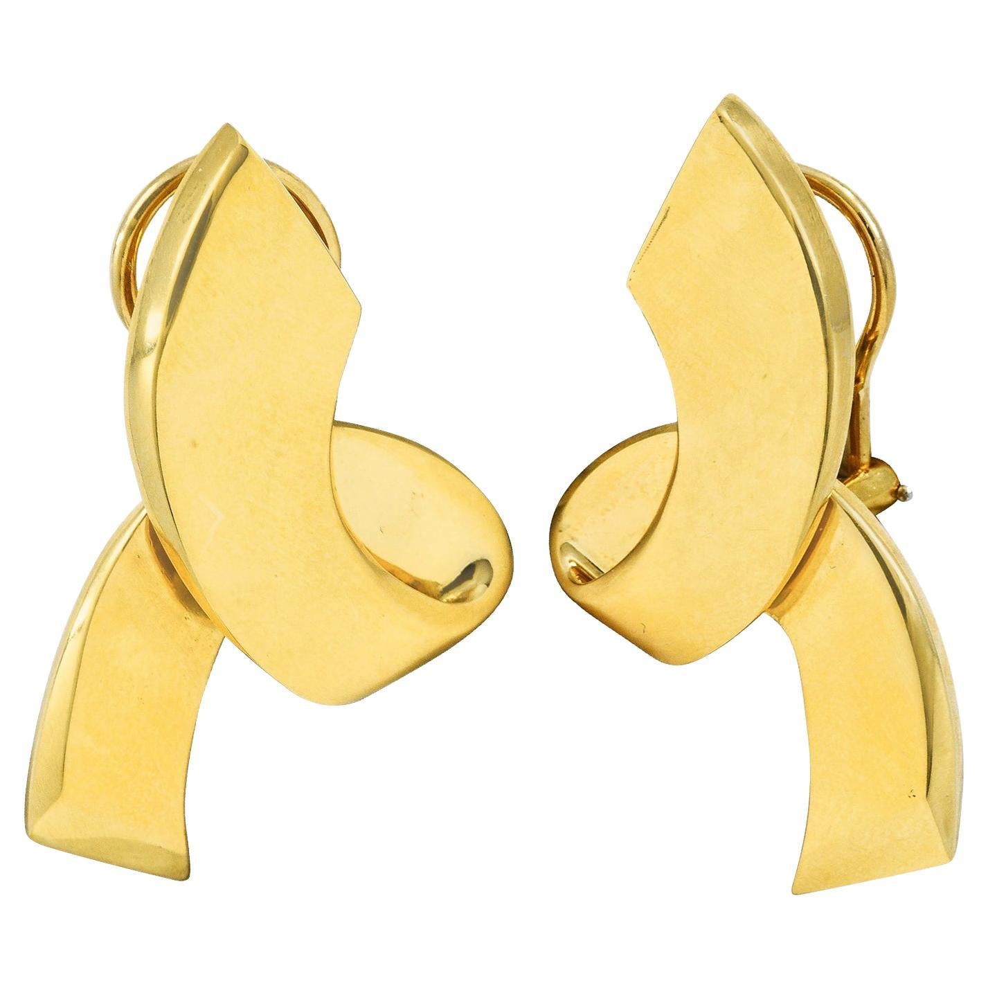 Vintage Paloma Picasso Tiffany & Co. 18 Karat Yellow Gold Ribbon Earrings