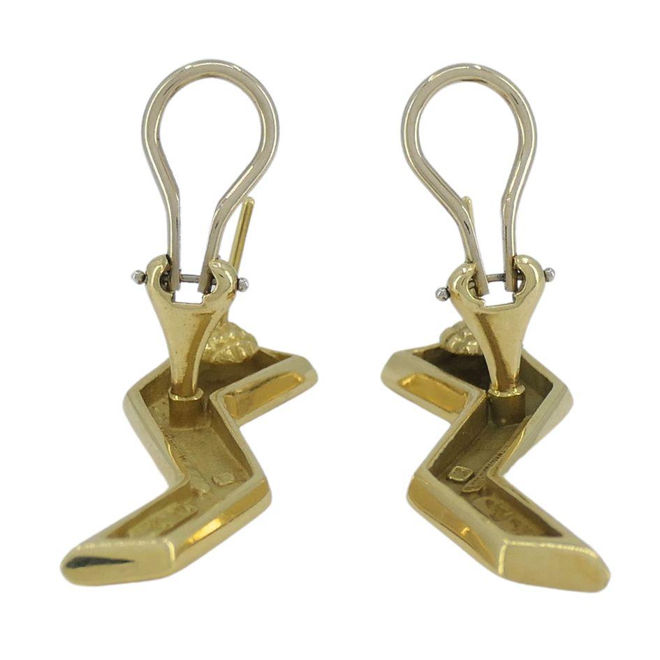 Vintage Paloma Picasso Tiffany & Co. 18k Gold Lightning Bolt Earrings For Sale 5