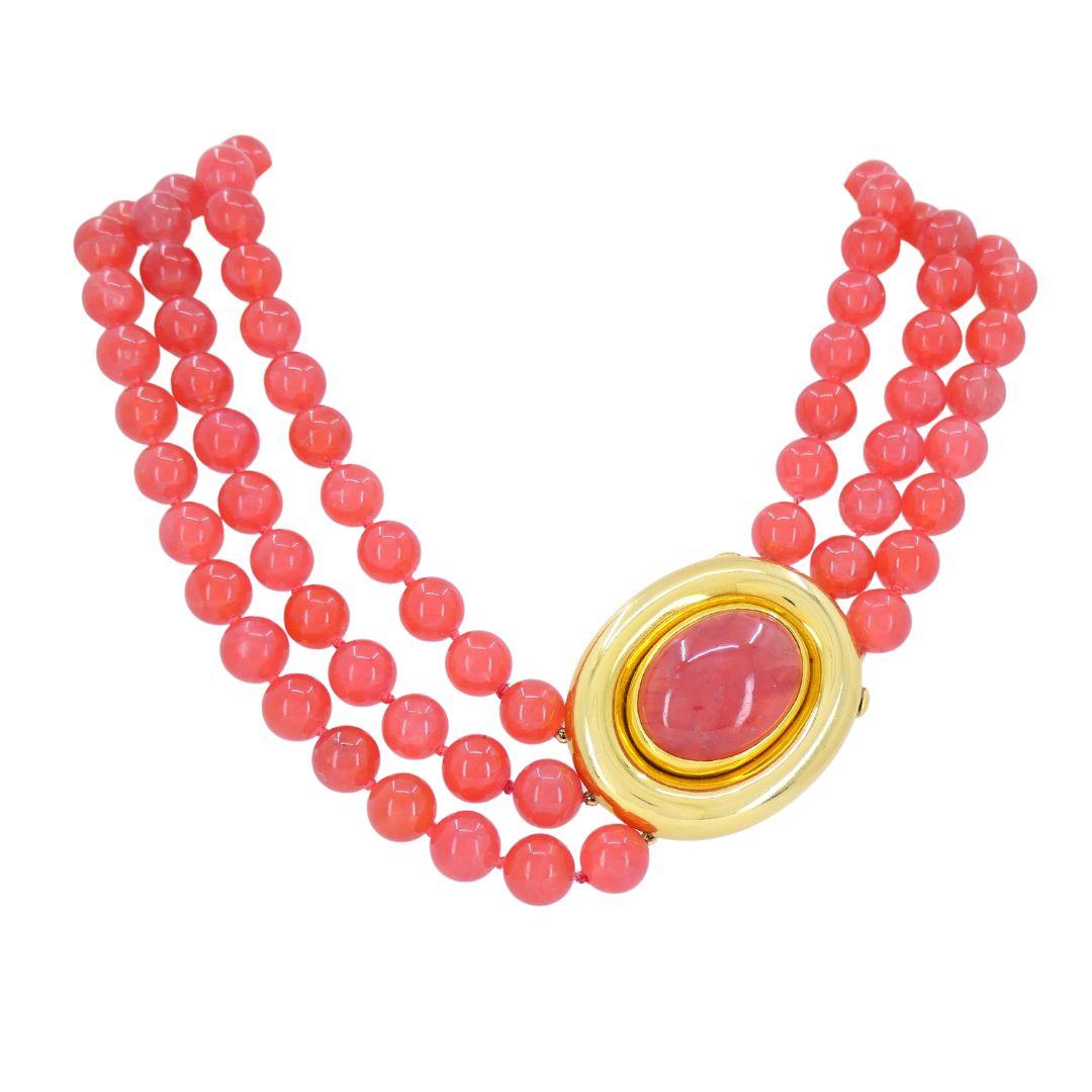 Perlina Paloma Picasso for Tiffany & Co. d'epoca, collana di perline con rodocrosite rosa in oro 18 carati in vendita