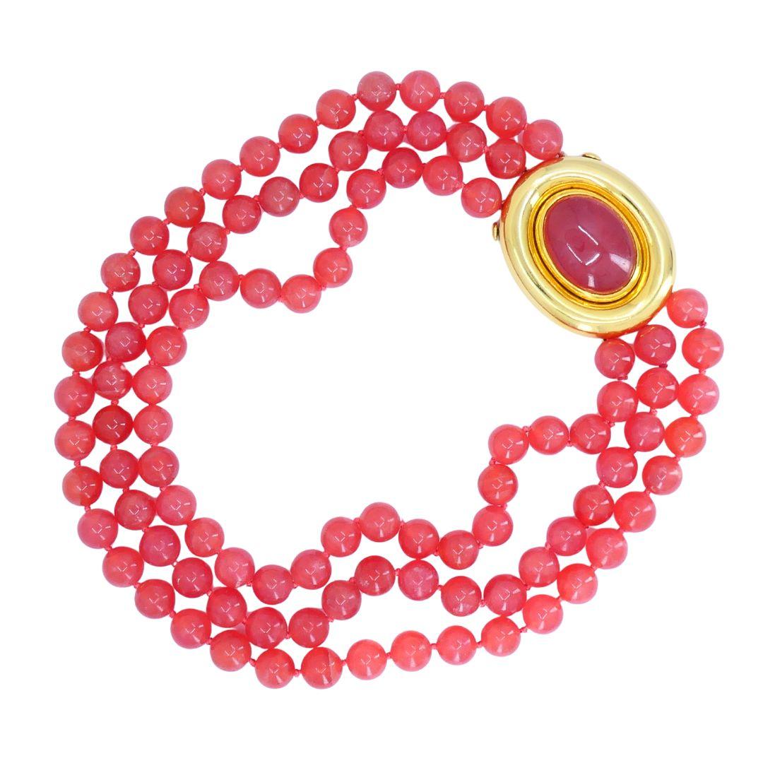 Paloma Picasso for Tiffany & Co. d'epoca, collana di perline con rodocrosite rosa in oro 18 carati In condizioni buone in vendita a Beverly Hills, CA