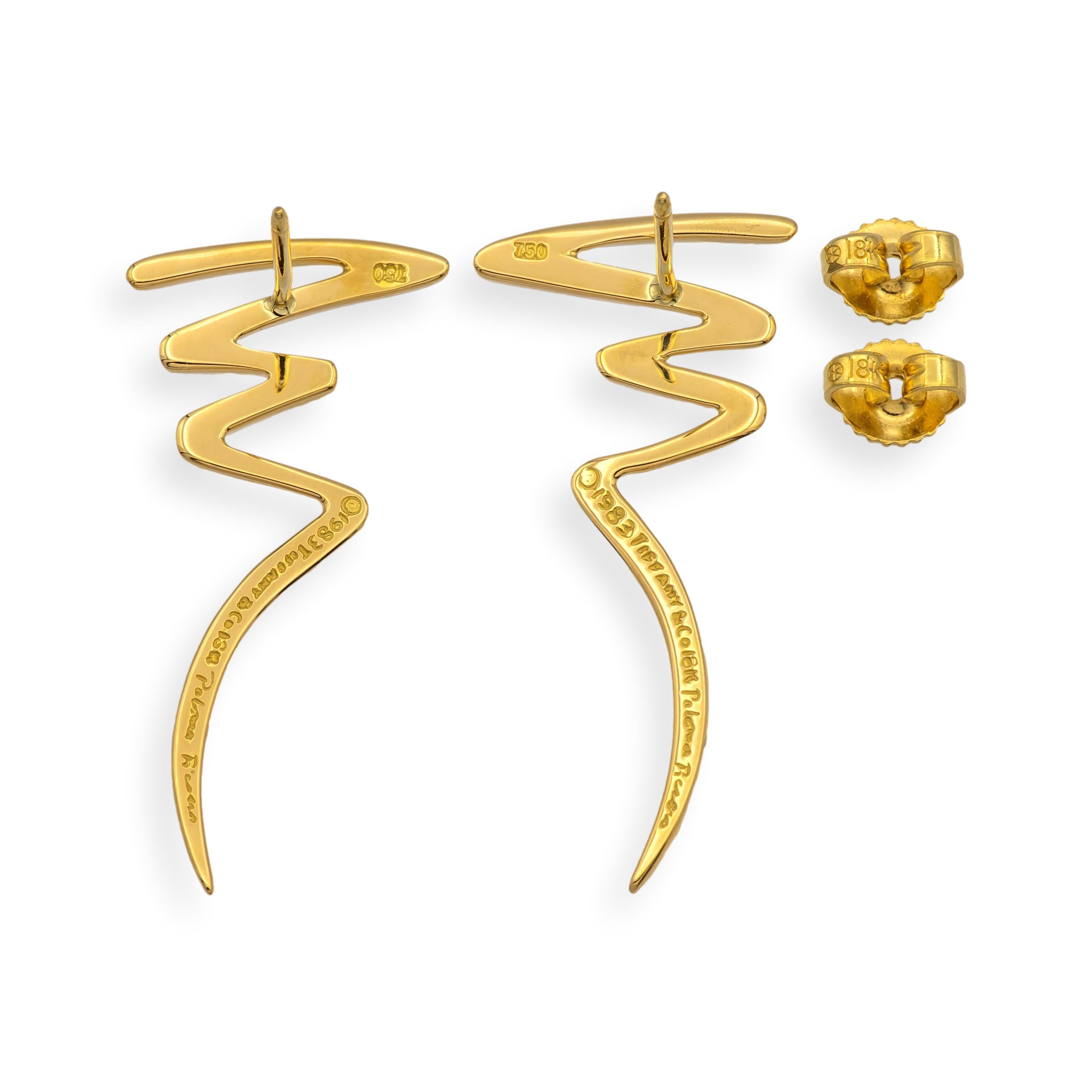 Vintage Paloma Picasso Tiffany & Co. 18K Gelbgold Scribble Zig Zag Ohrringe (Zeitgenössisch) im Angebot