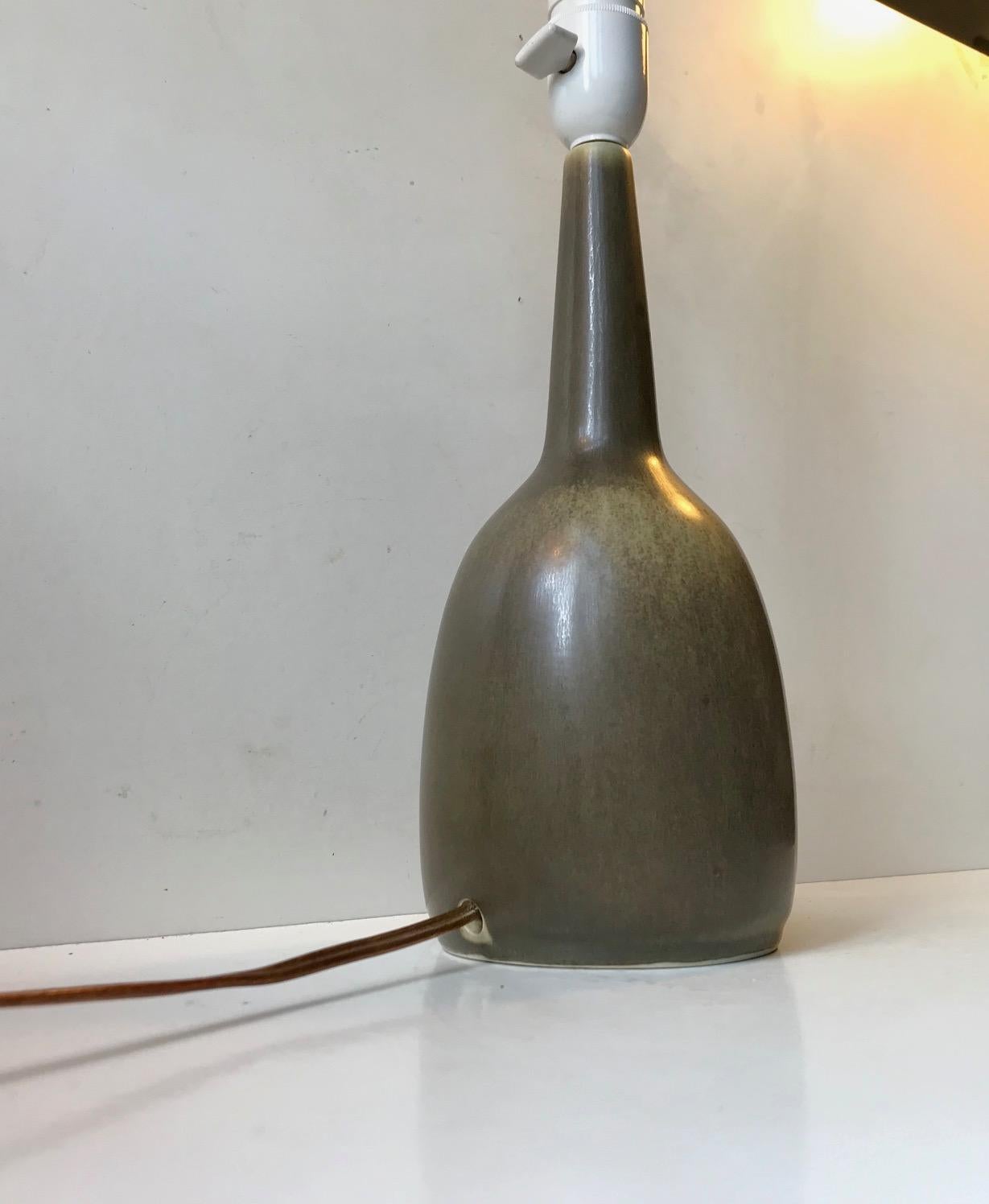 Pottery Vintage Palshus Ceramic Table Light with Olive Green Haresfur Glaze, 1950s